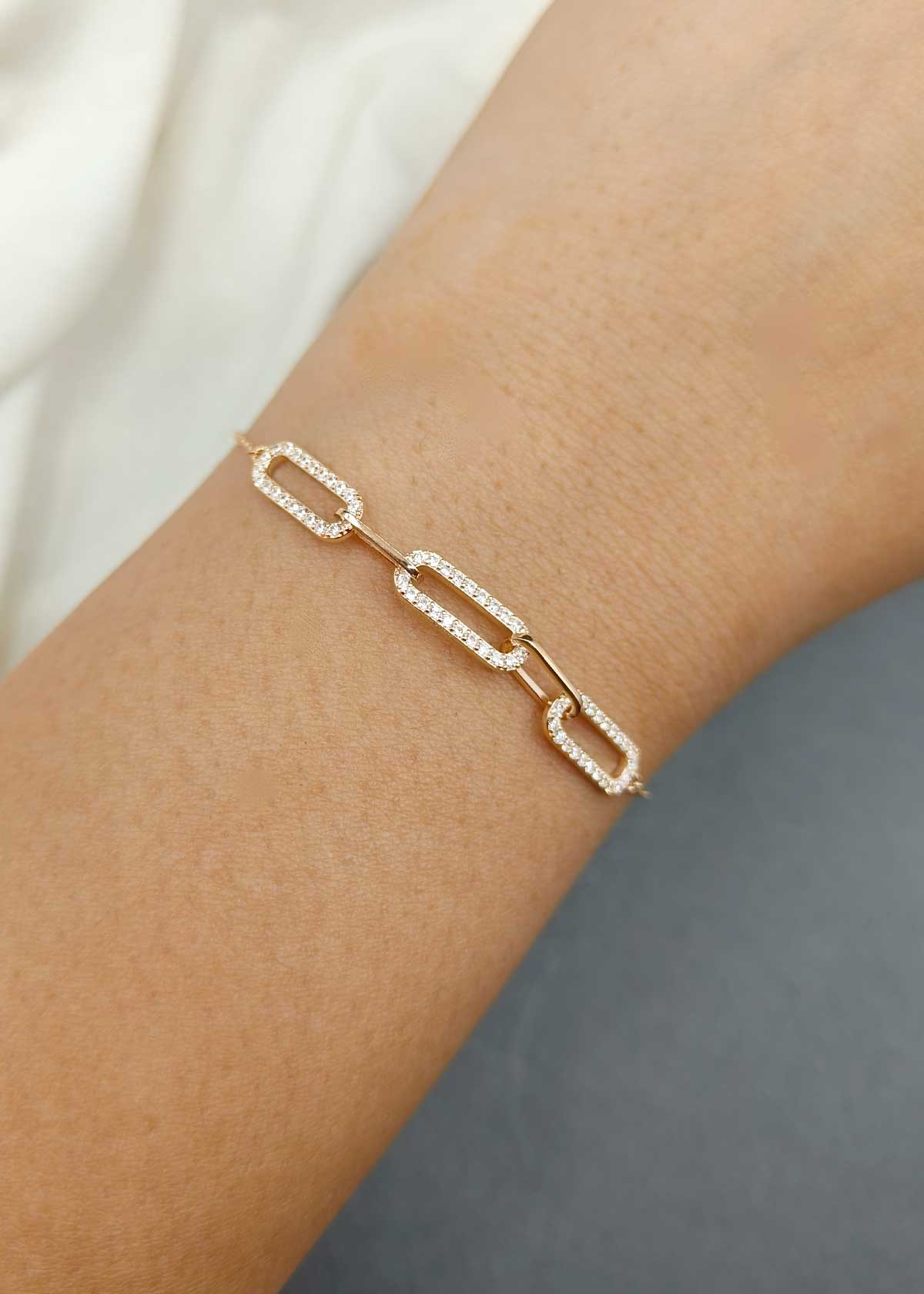 92.5 Sterling Silver Triple Tone Rectangular Link Adjustable Loose Bracelet