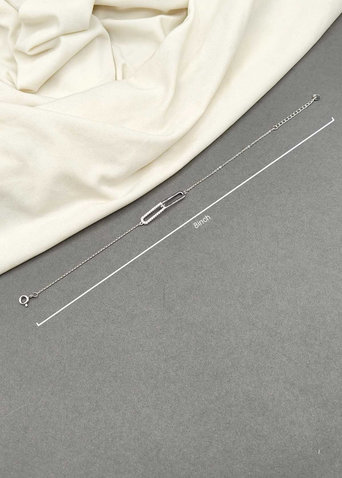 92.5 Sterling Silver Triple Tone Cubic Zircon Link Adjustable Loose Bracelet