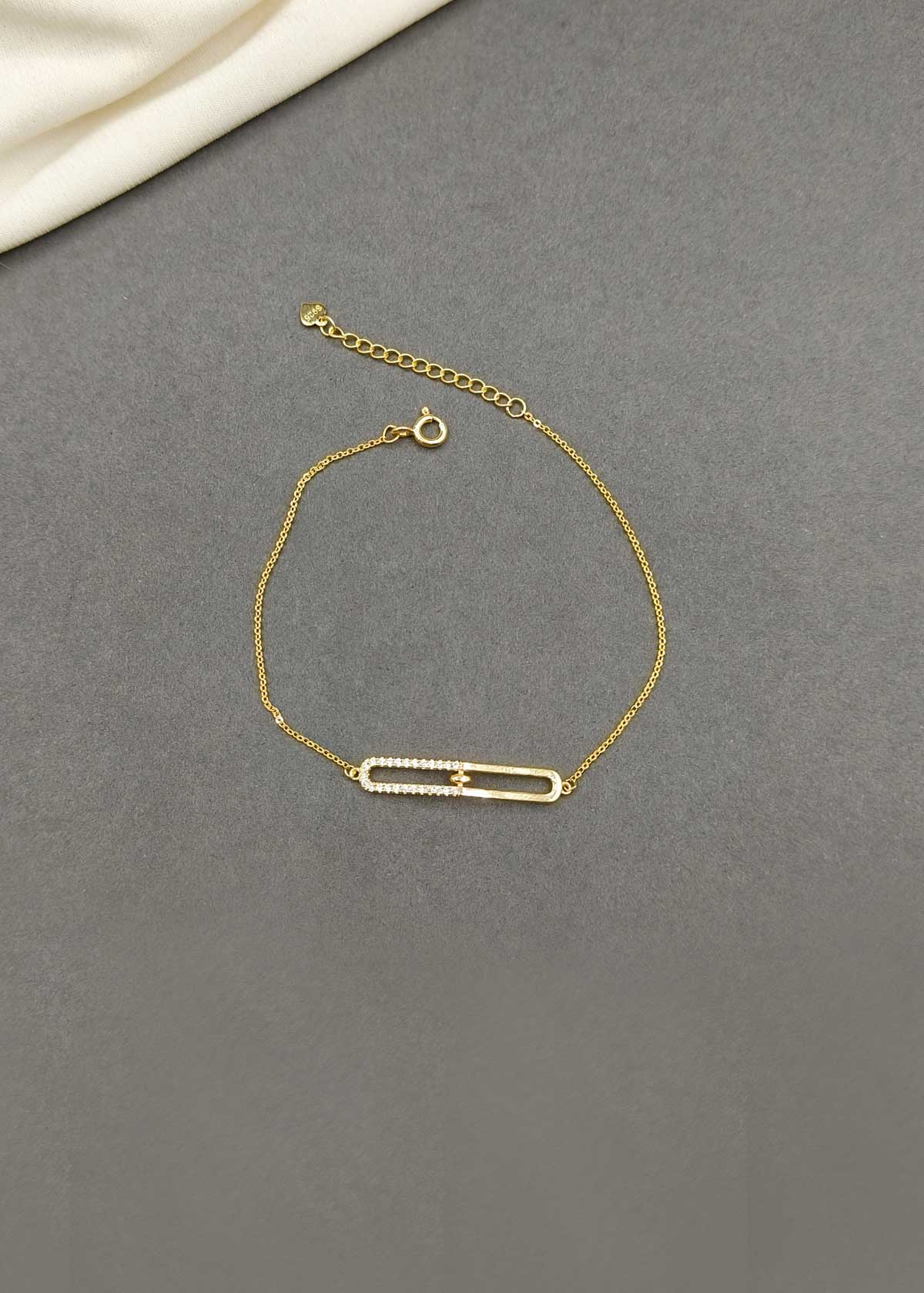 92.5 Sterling Silver Triple Tone Cubic Zircon Link Adjustable Loose Bracelet