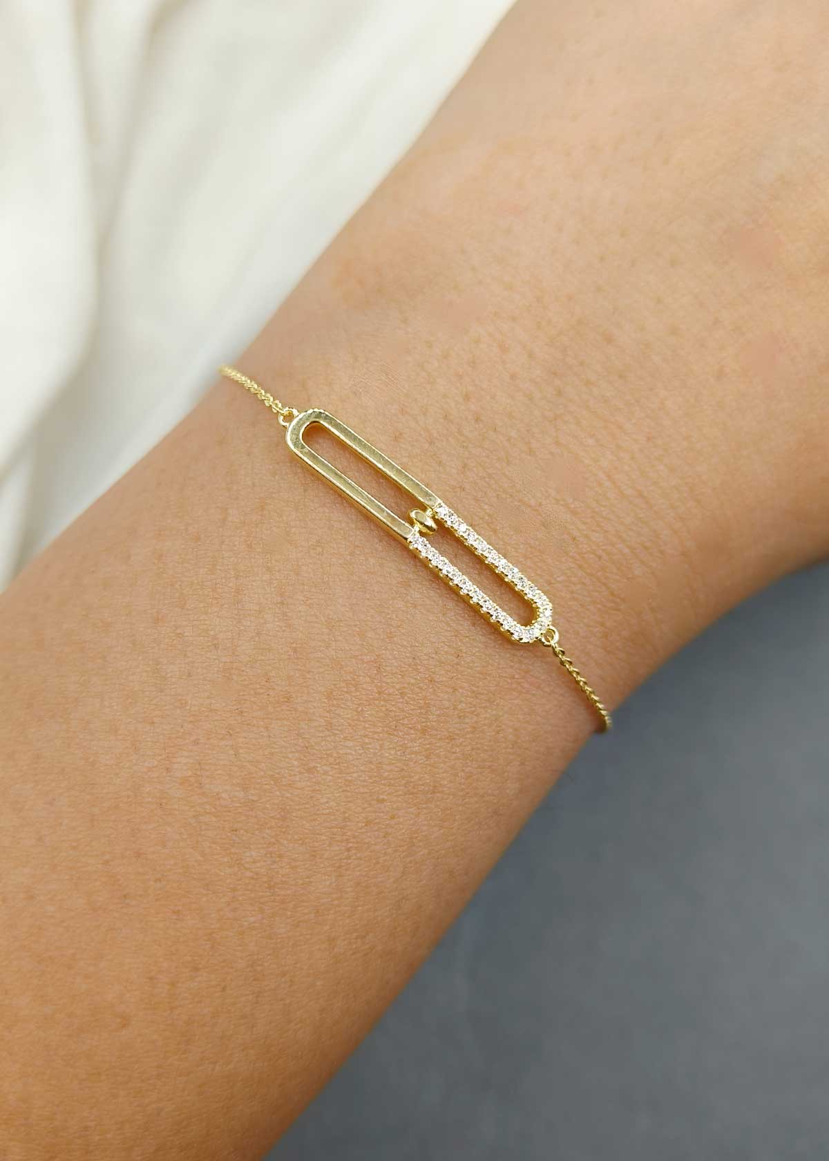 92.5 Sterling Silver Triple Tone Cubic Zircon Link Adjustable Loose Bracelet