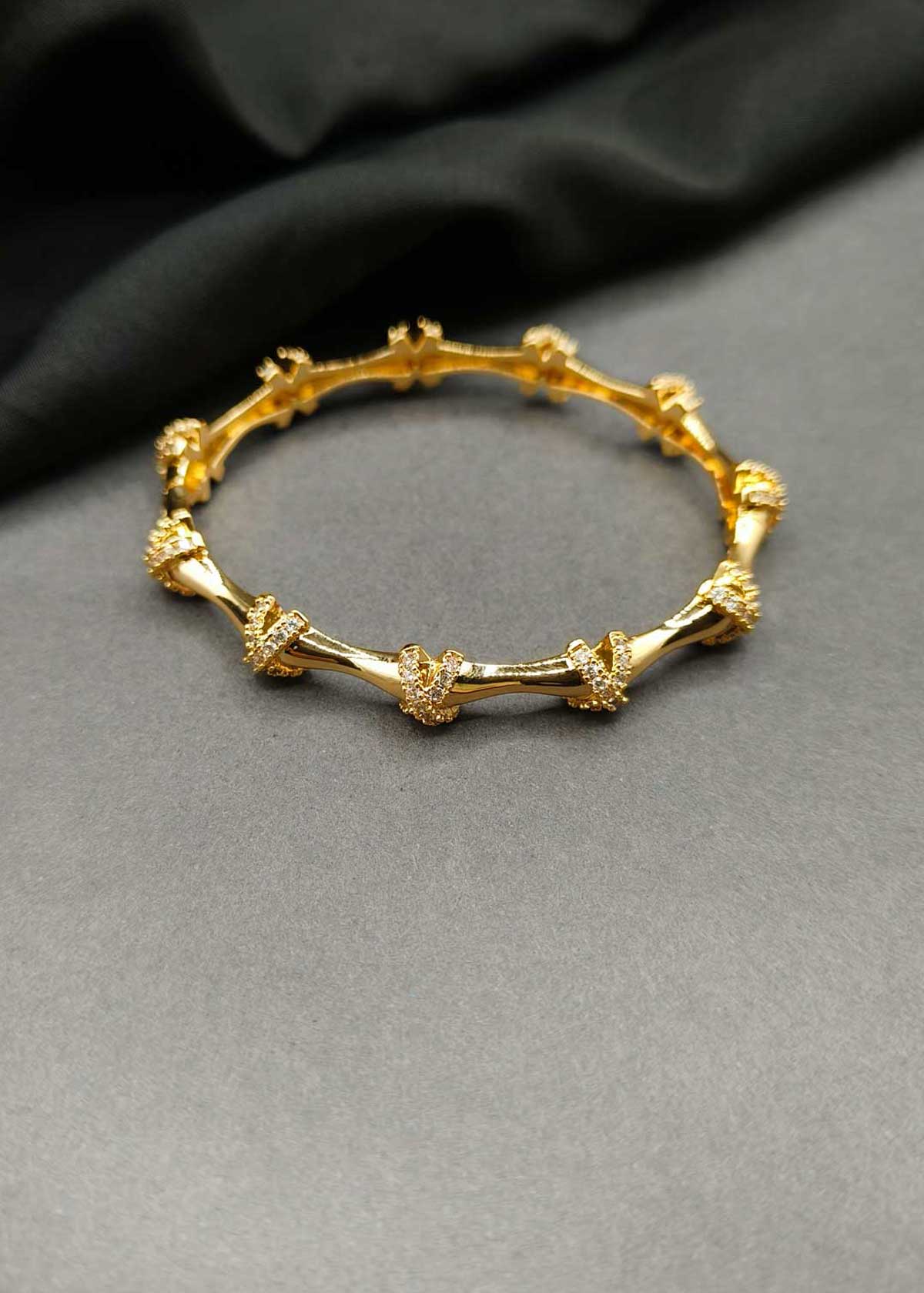 Stylish Gold Plated Cubic Zircon Cross Design Openable Kada For Women