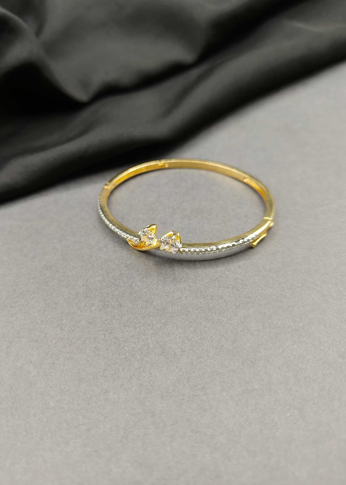 Stunning Dual Tone Twin Solitaire Openable Kada For Women