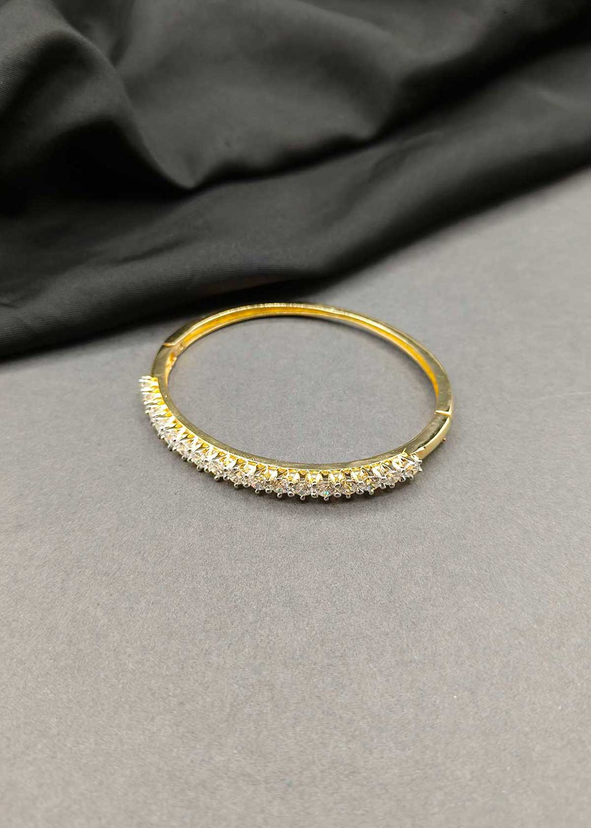 Elegant Gold And Silver Plated Multi Diamond Openable Kada For Women