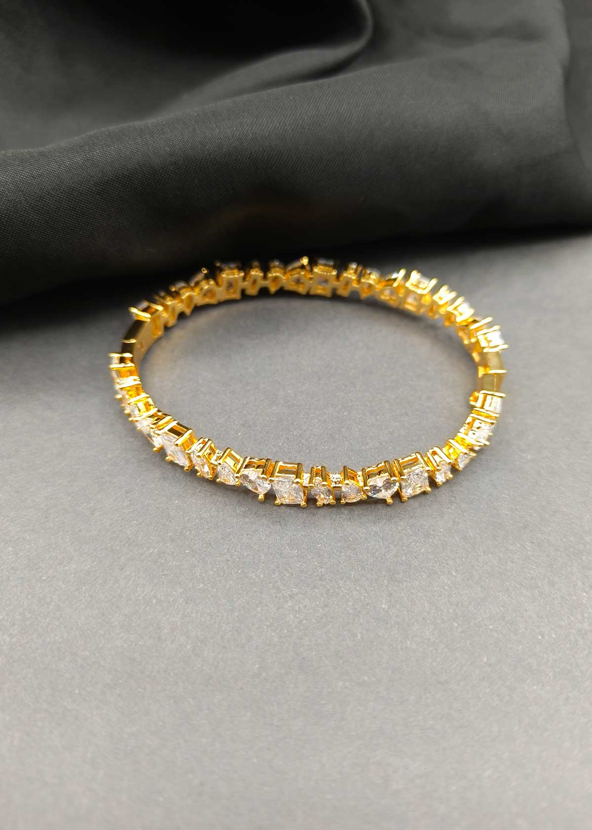 Luxurious Gold Plated Multi Shape Diamond Openable Kada For Women