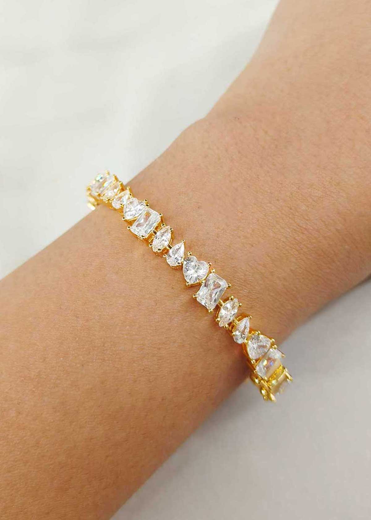 Luxurious Gold Plated Multi Shape Diamond Openable Kada For Women