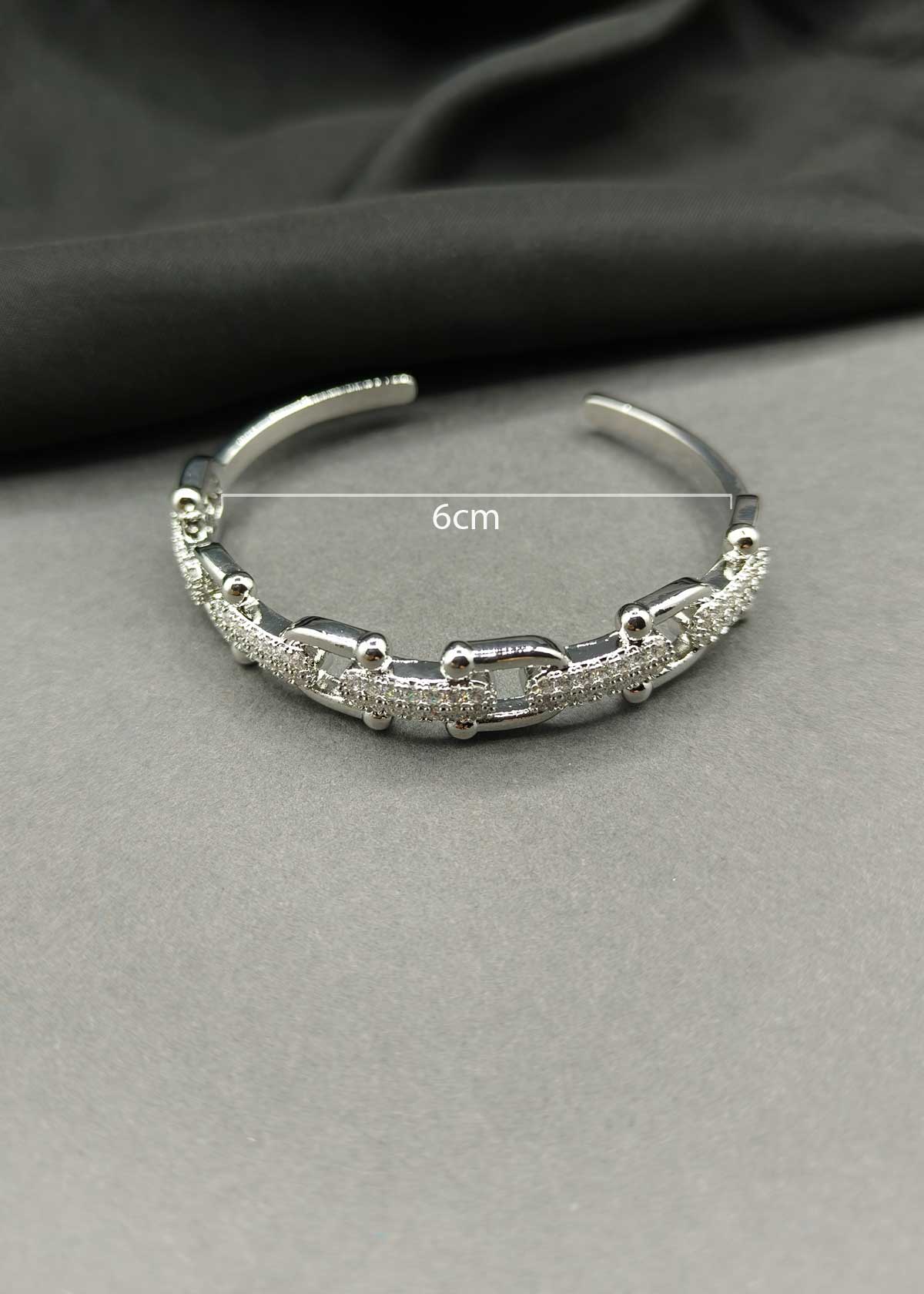 Two Tone Textured Link Cubic Zircon Openable Kada For Women