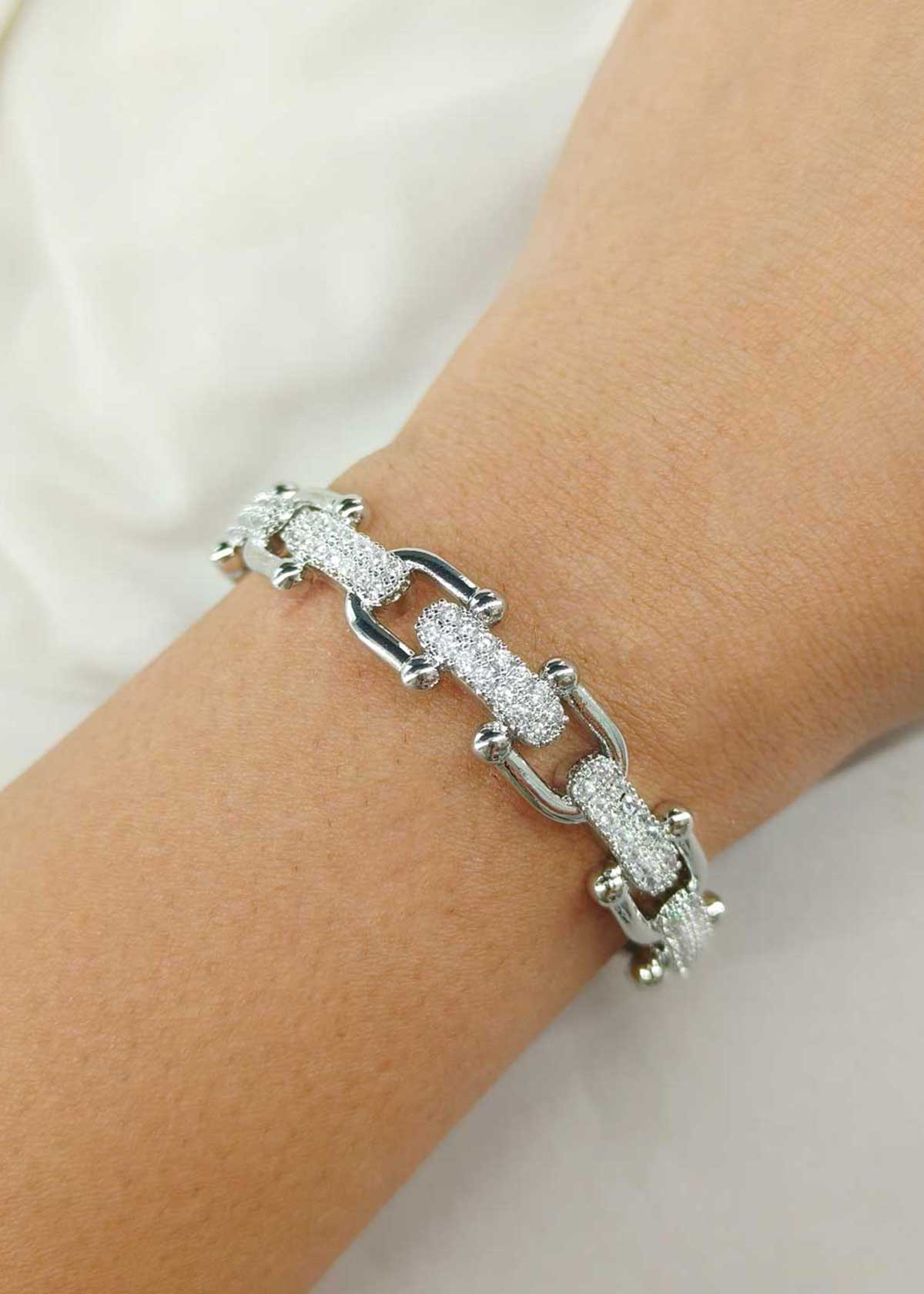 Two Tone Textured Link Cubic Zircon Openable Kada For Women