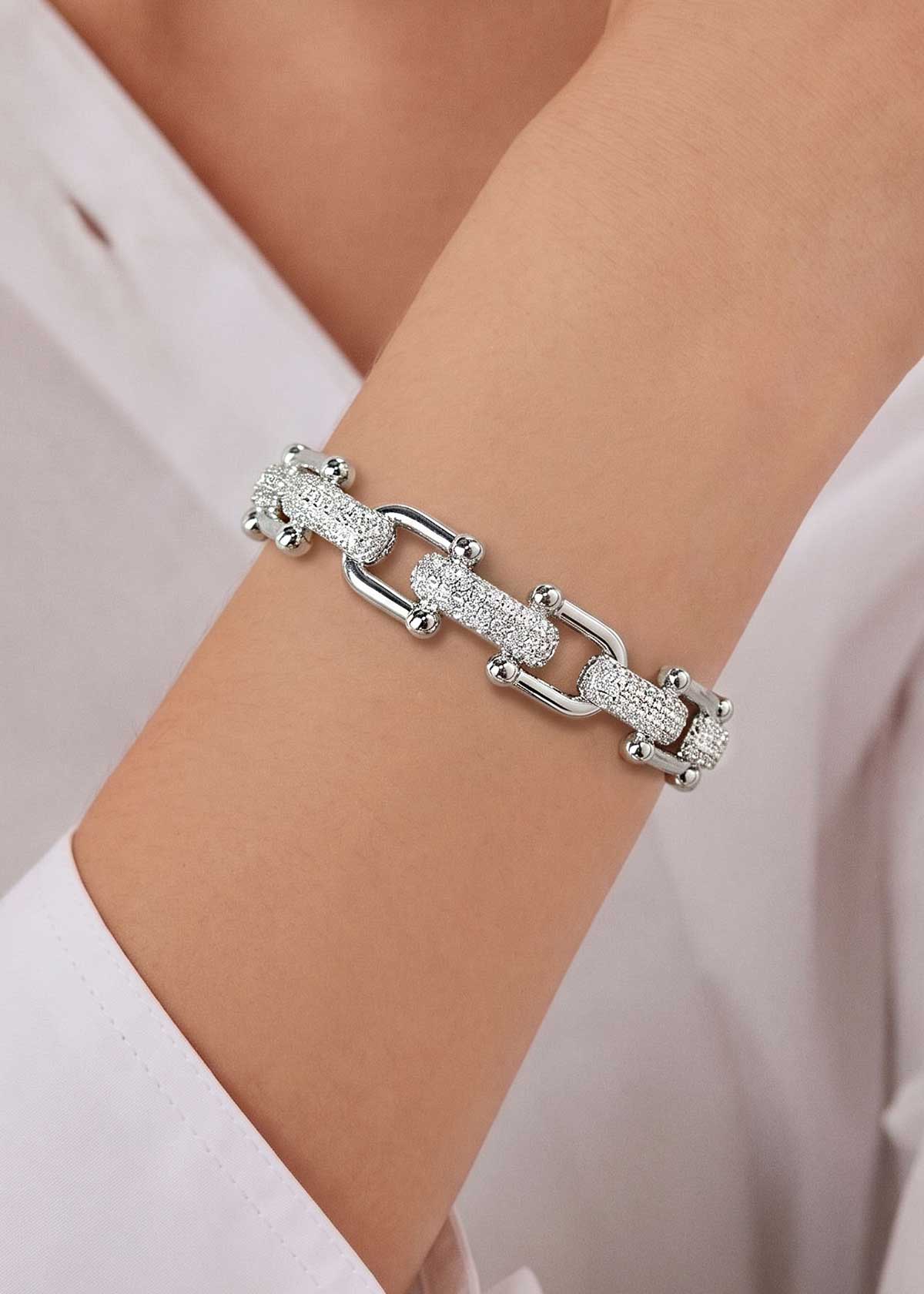 Textured Link Cubic Zircon Openable Kada For Women