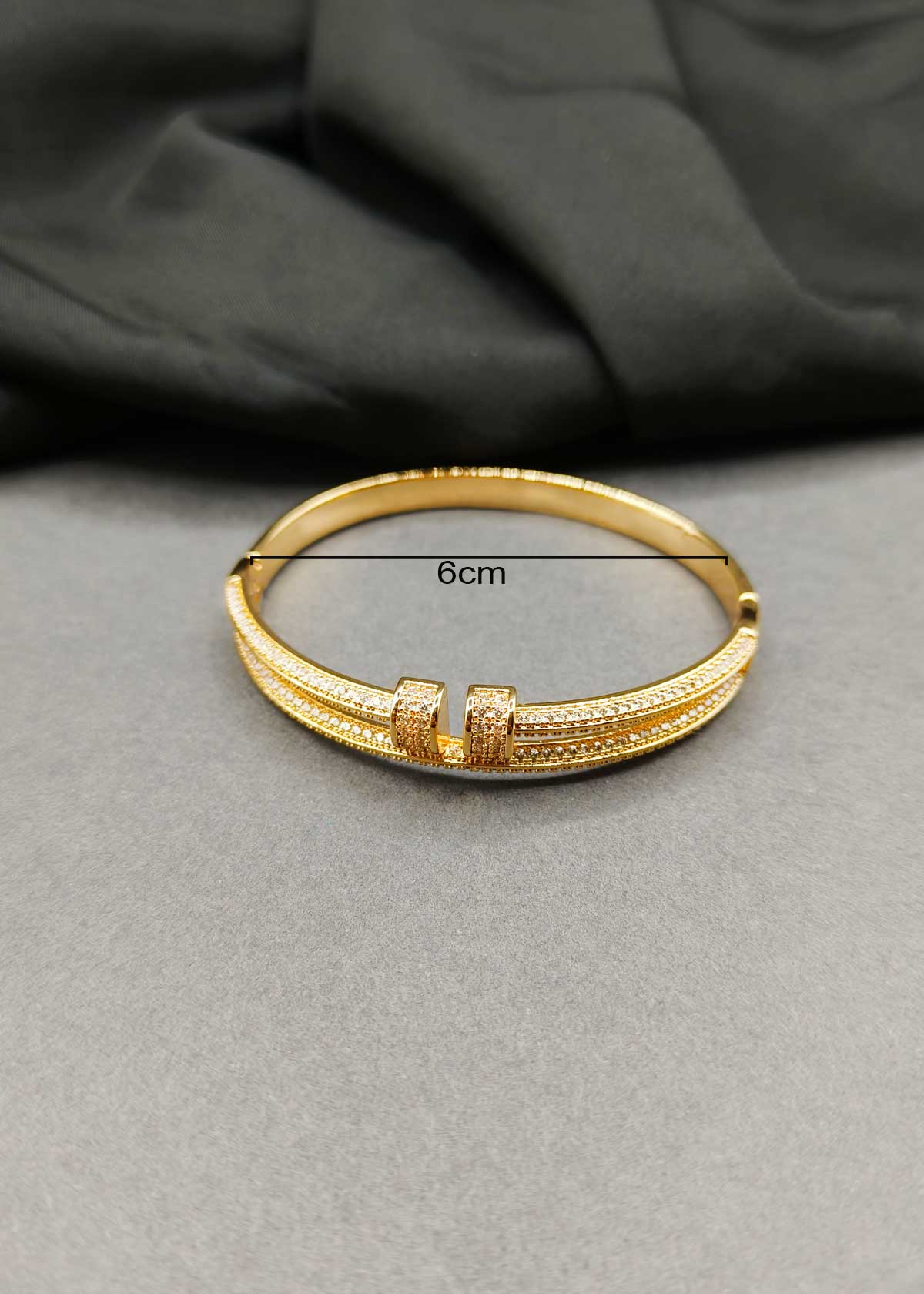 Dual Band Design Gold Plated Cubic Zircon Openable Kada For Women