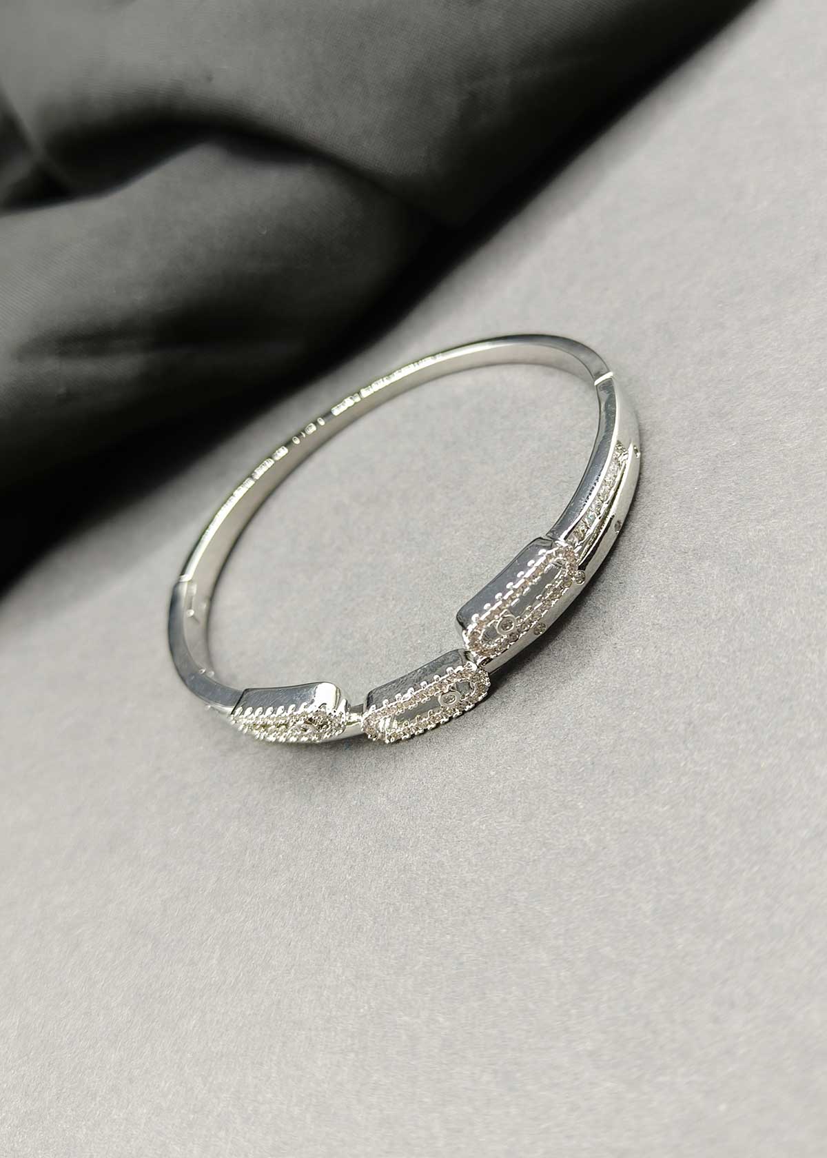 Modern Triple Link Design Gold And Silver Plated Cubic Zircon Openable Kada For Women