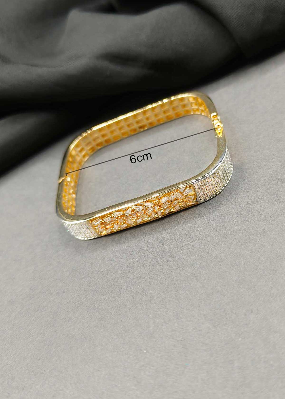 Dual Tone Square Shape Baguette And Cubic Zircon Openable Kada For Women