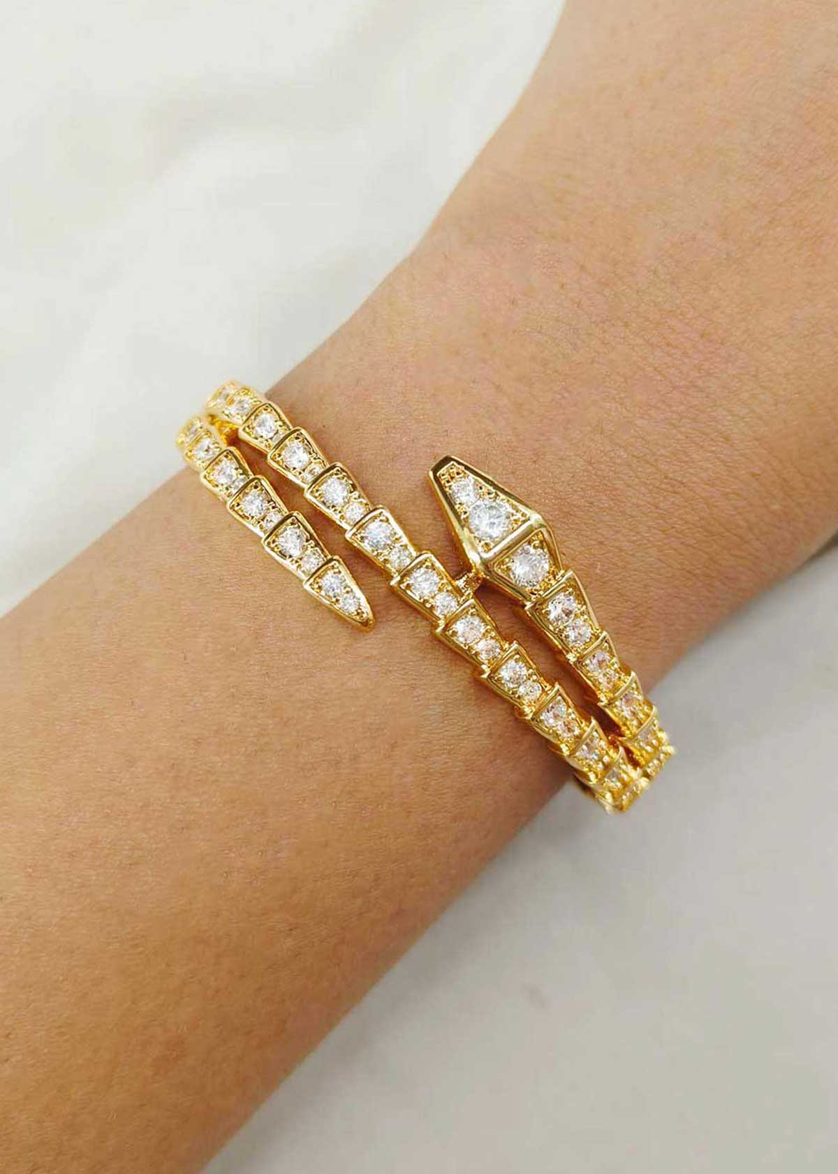 Serpent Inspired Cubic Zircon Gold Plated Openable Kada For Women
