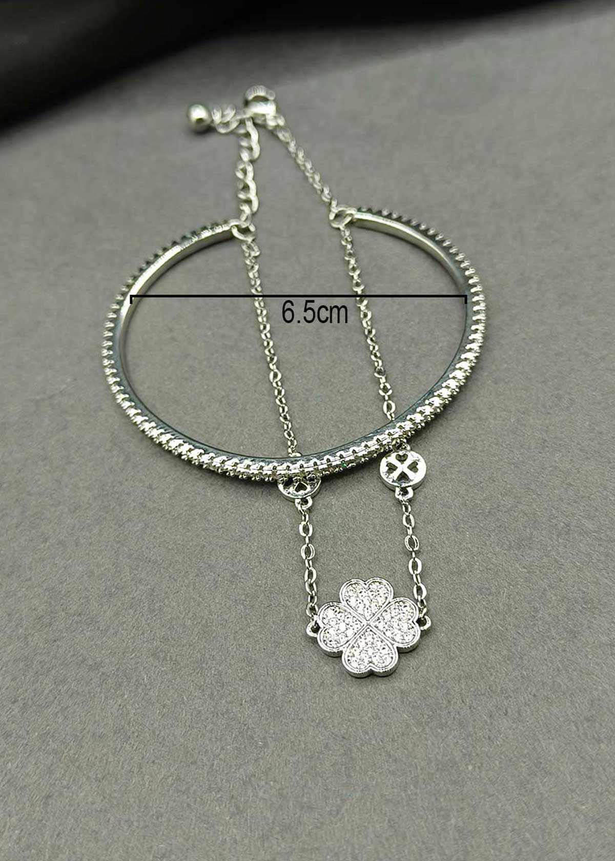 Elegant Gold And Silver Plated Four Leaf Clover Cubic Zircon Dual Layer Kada Bracelet