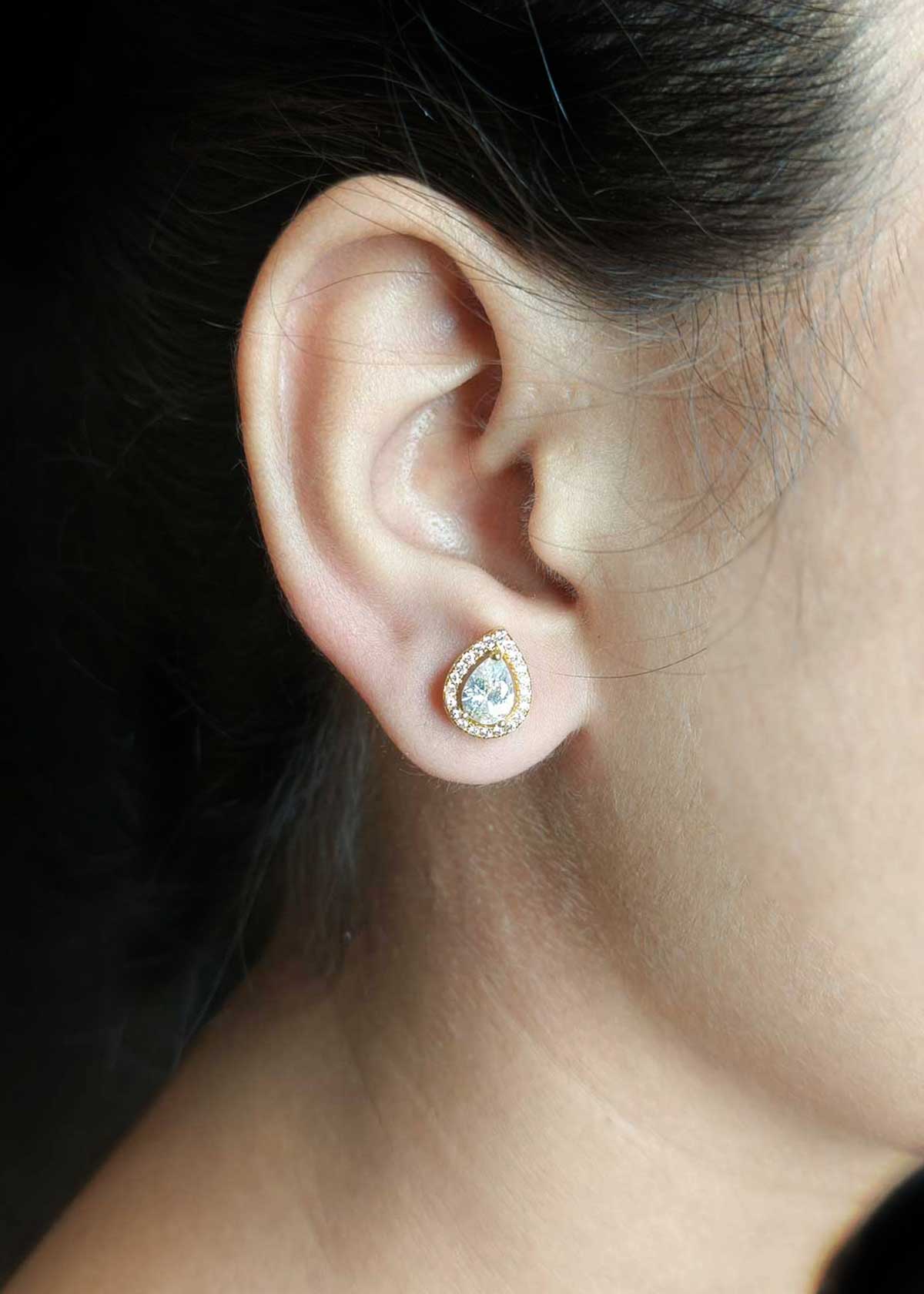 Elegant Gold Plated Tear Drop Cubic Zircon Small Stud Earrings For Women