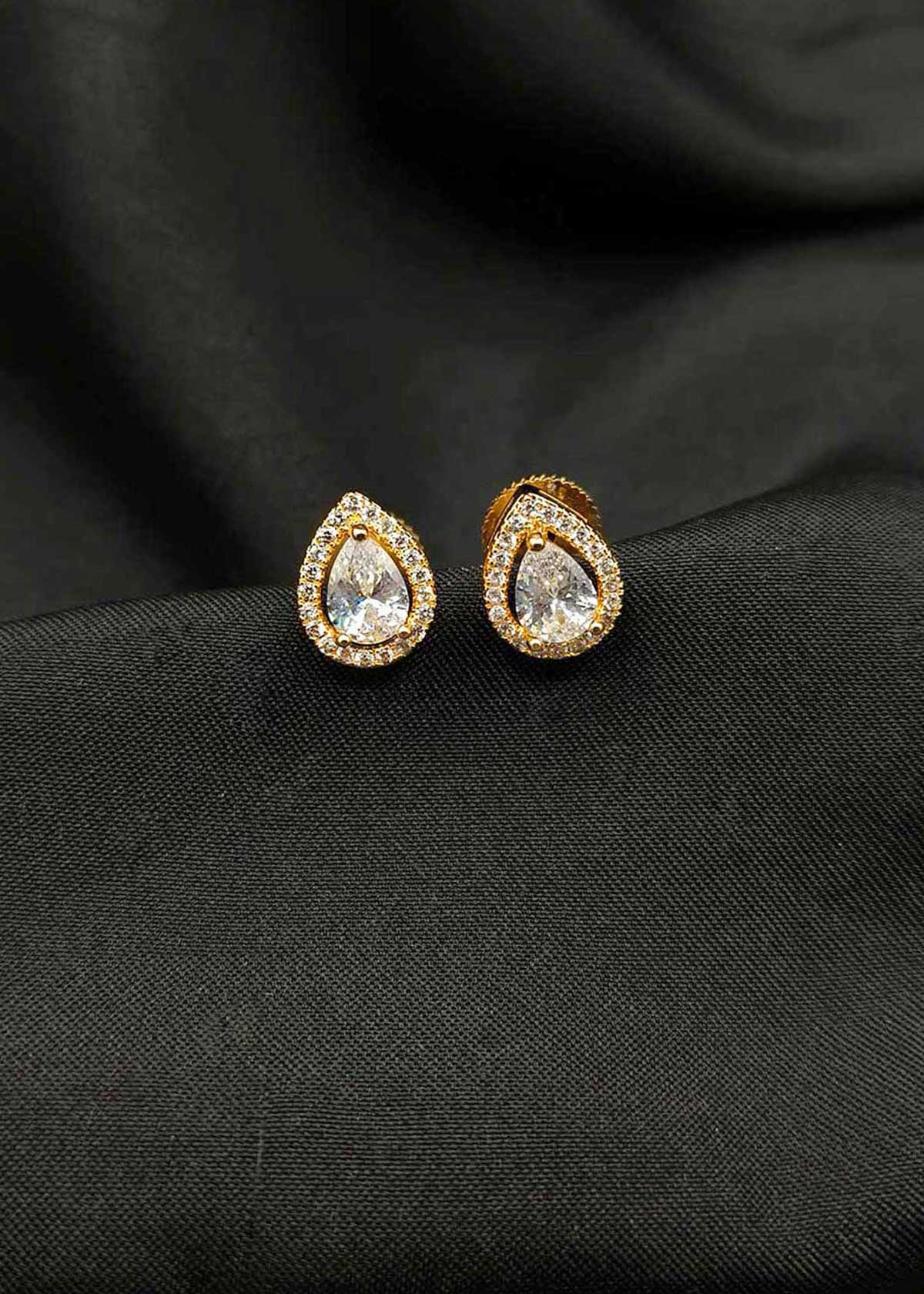Elegant Gold Plated Tear Drop Cubic Zircon Small Stud Earrings For Women