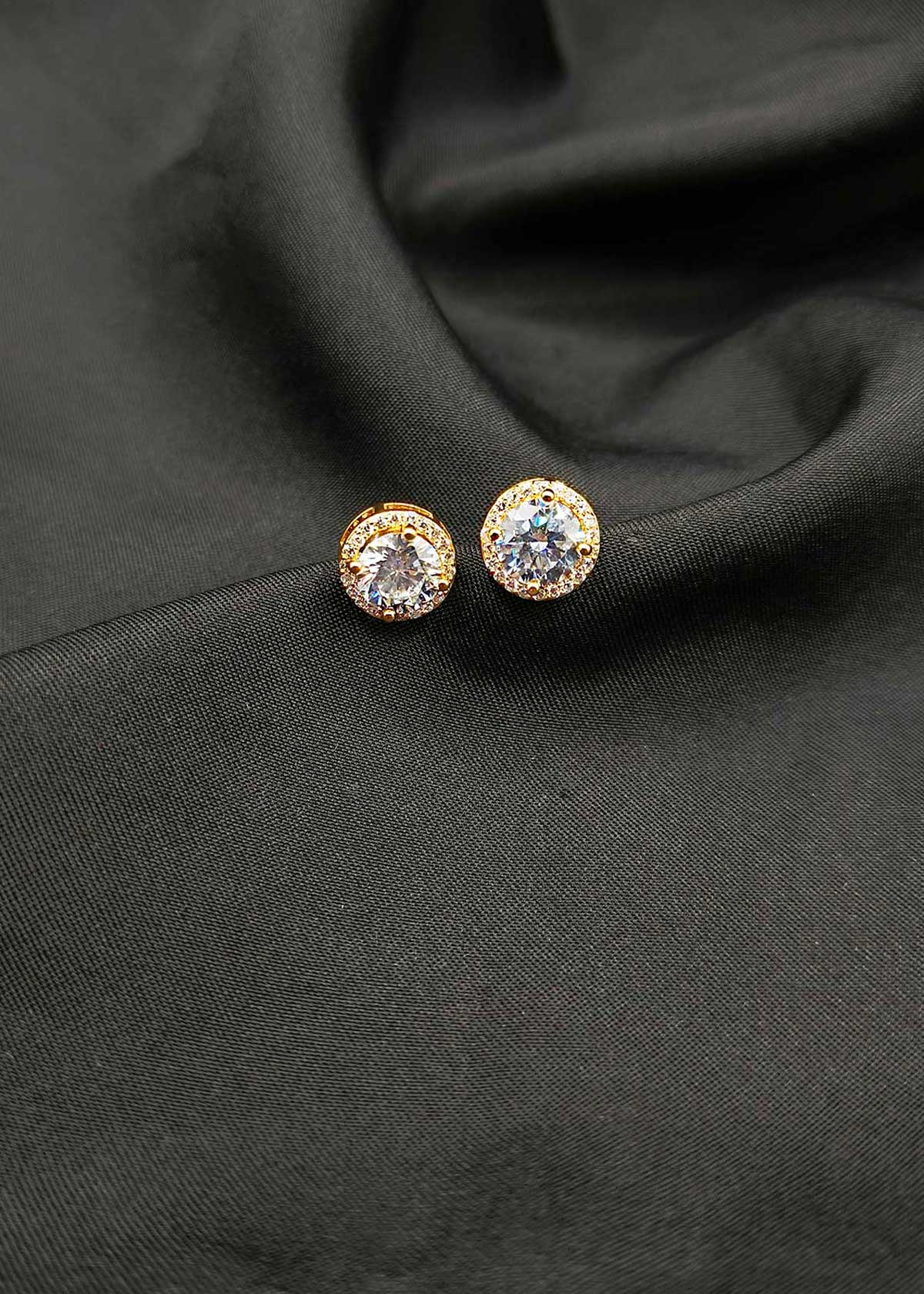 Sparkling Round Cubic Zircon Gold Plated Small Stud Earrings
