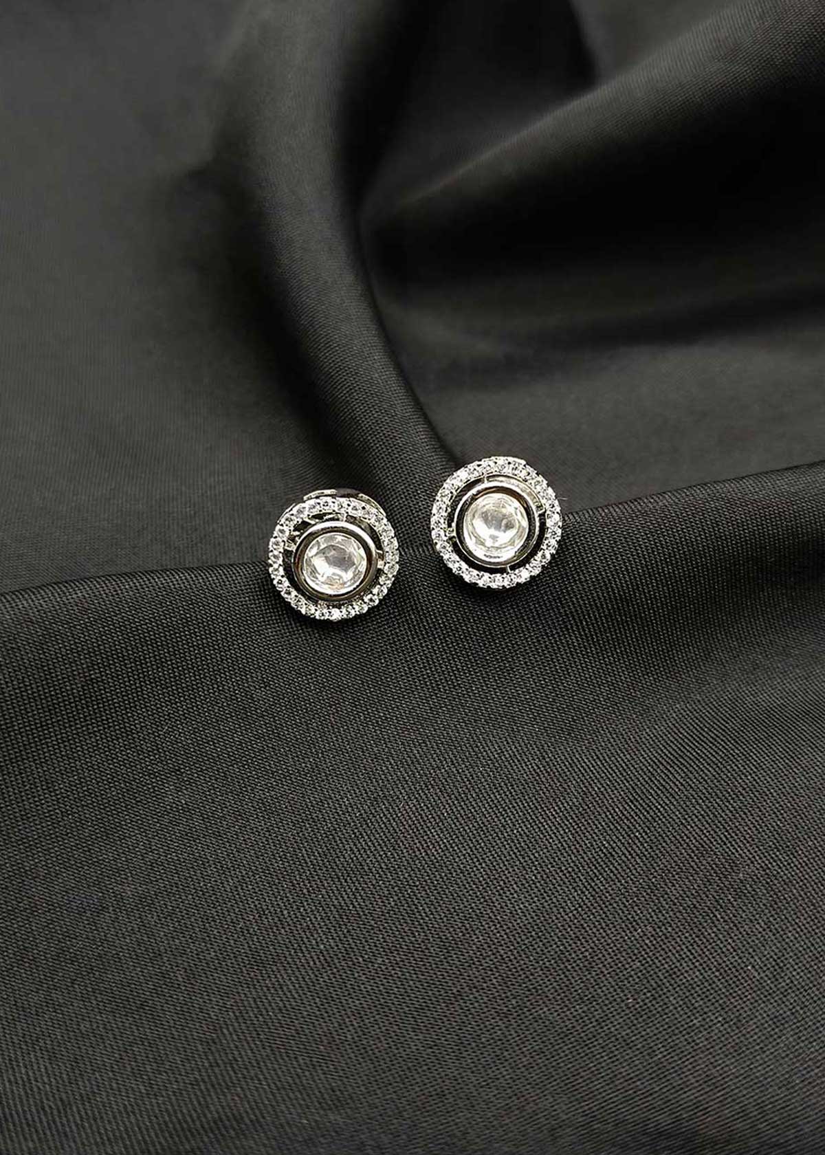 Sparkling Silver Plated Cubic Zircon Halo Stud Earrings For Women