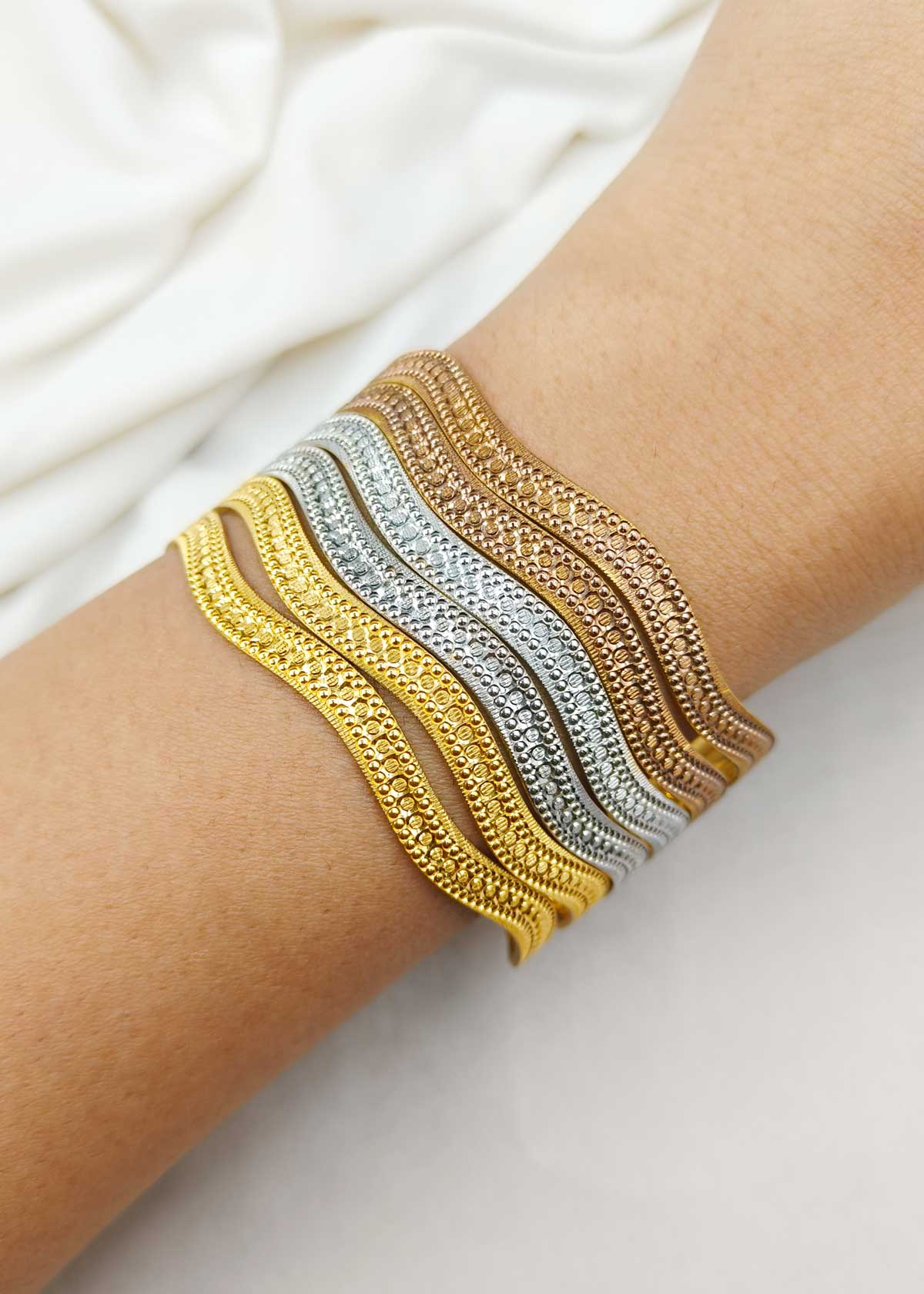 1 Gram Gold Try Color Zigzag Wave Fixed Bangles (6Pcs)