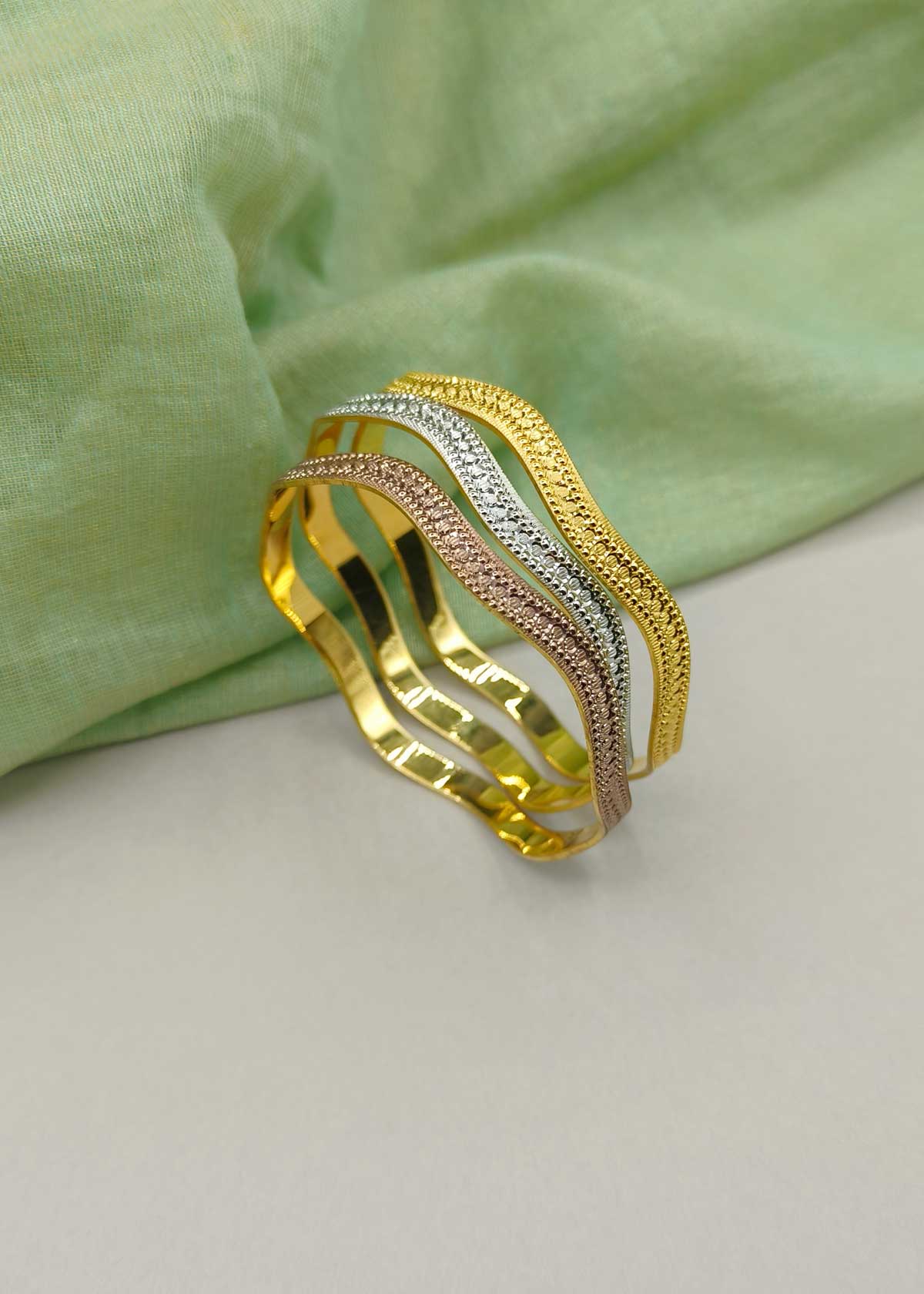 1 Gram Gold Try Color Wave Design Fixed Bangles (3Pcs)