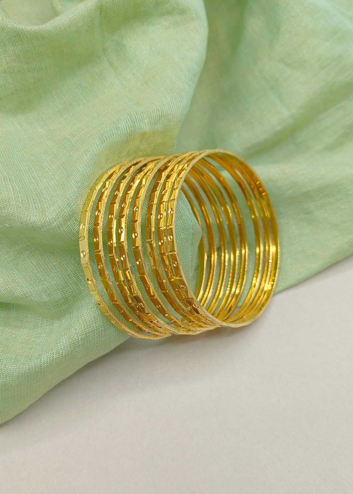 1 Gram Gold Plated Slim Fixed Bangles With Geometric Detailing (8Pcs)