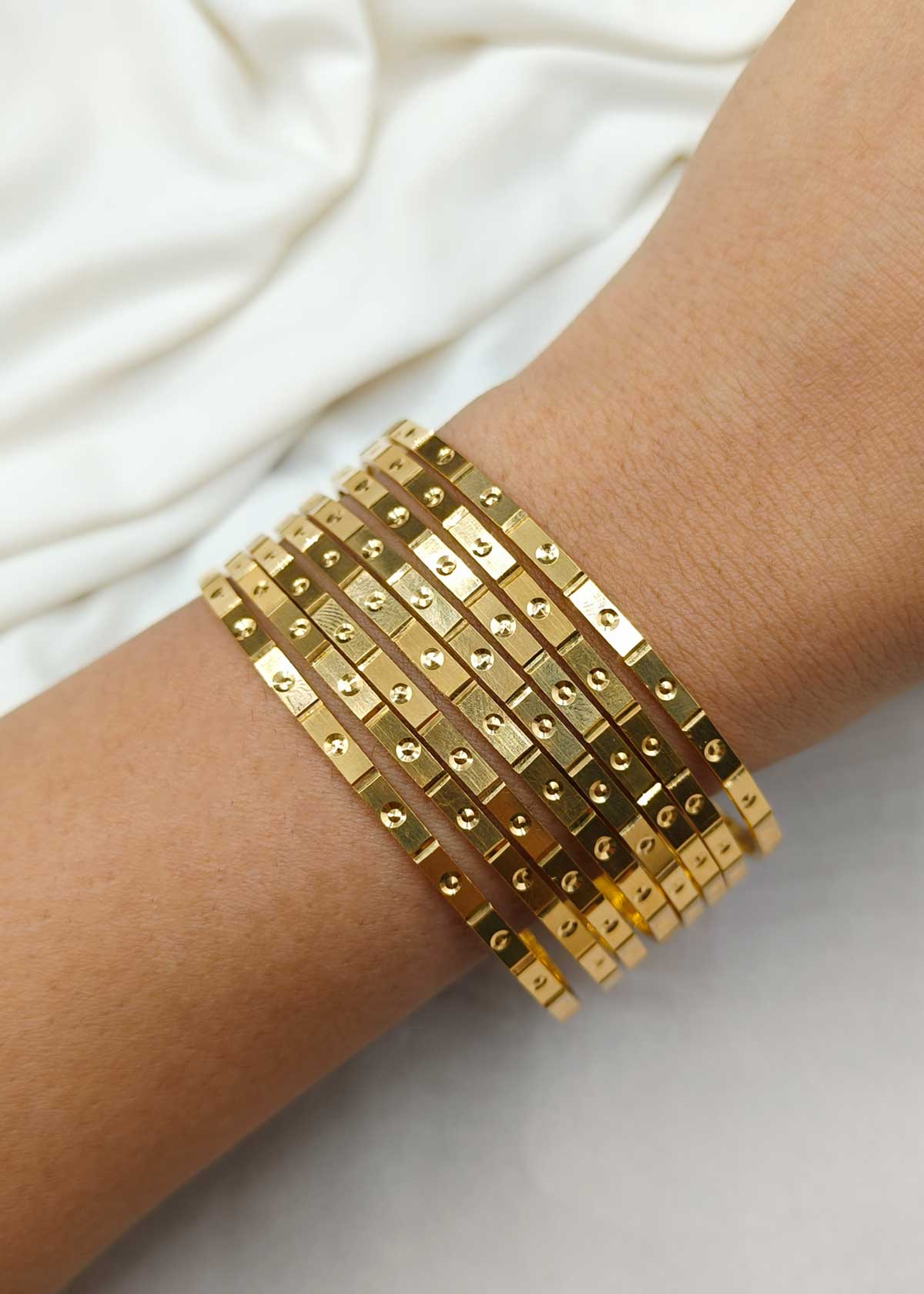 1 Gram Gold Plated Slim Fixed Bangles With Geometric Detailing (8Pcs)
