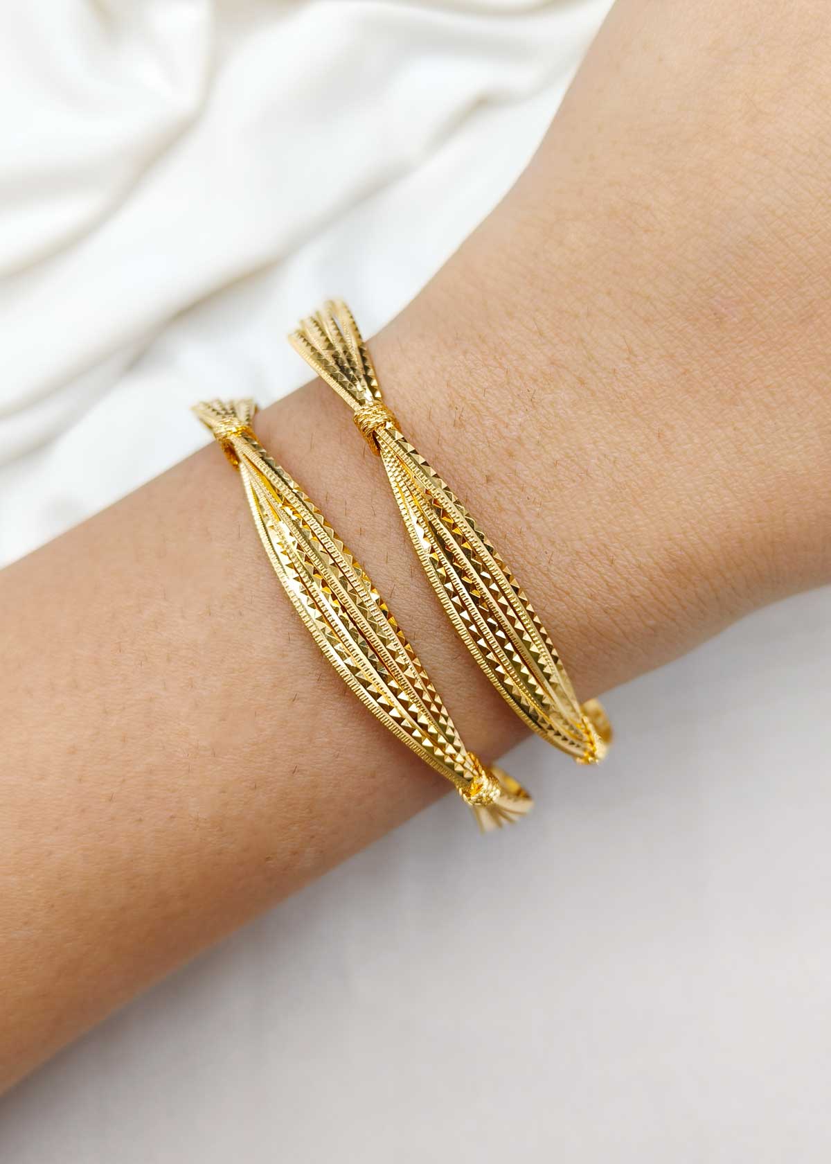 1 Gram Gold Plated Mesh Floral Fixed Bangles (2Pcs)
