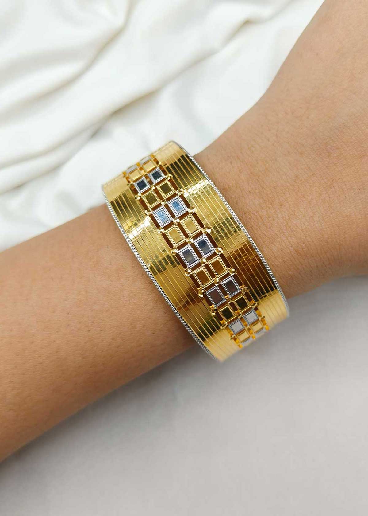 Royal Geometric Block 1 Gram Gold And Silver Plated Openable Kada Bangle (Single)