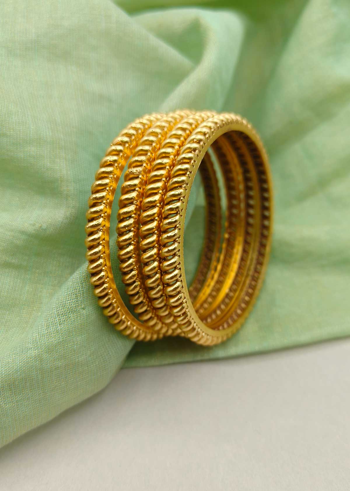 Antique Gold Plated Twisted Rope Design Fixed Bangles (4Pcs)