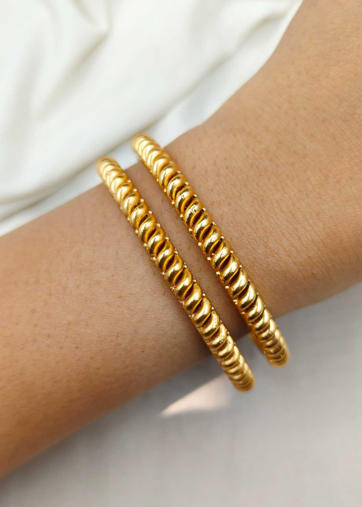 Antique Gold Plated Twisted Rope Design Fixed Bangles (4Pcs)