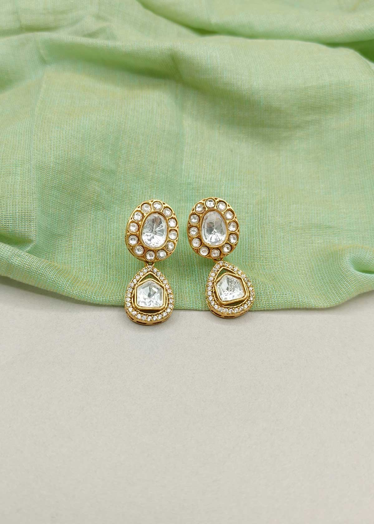 Regal Matt Gold Plated Kundan And Cubic Zircon Adjustable Necklace Set