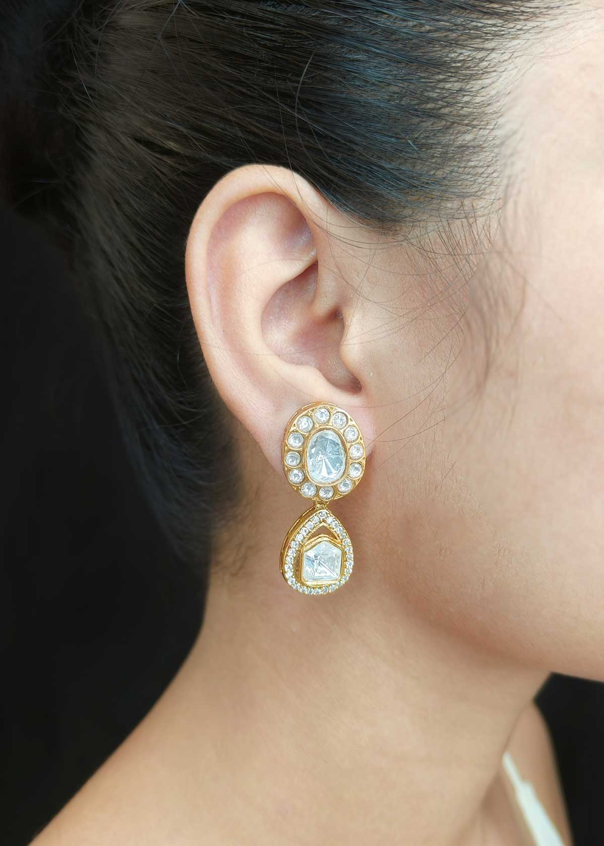 Regal Matt Gold Plated Kundan And Cubic Zircon Adjustable Necklace Set