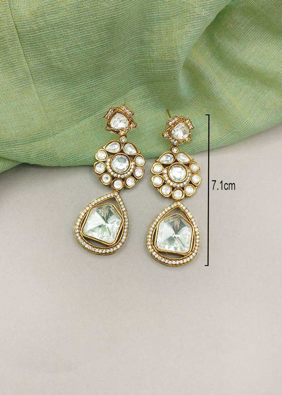 Elegant Matt Finish Polki Style Kundan Short Necklace Set With Shimmering Cubic Zircon