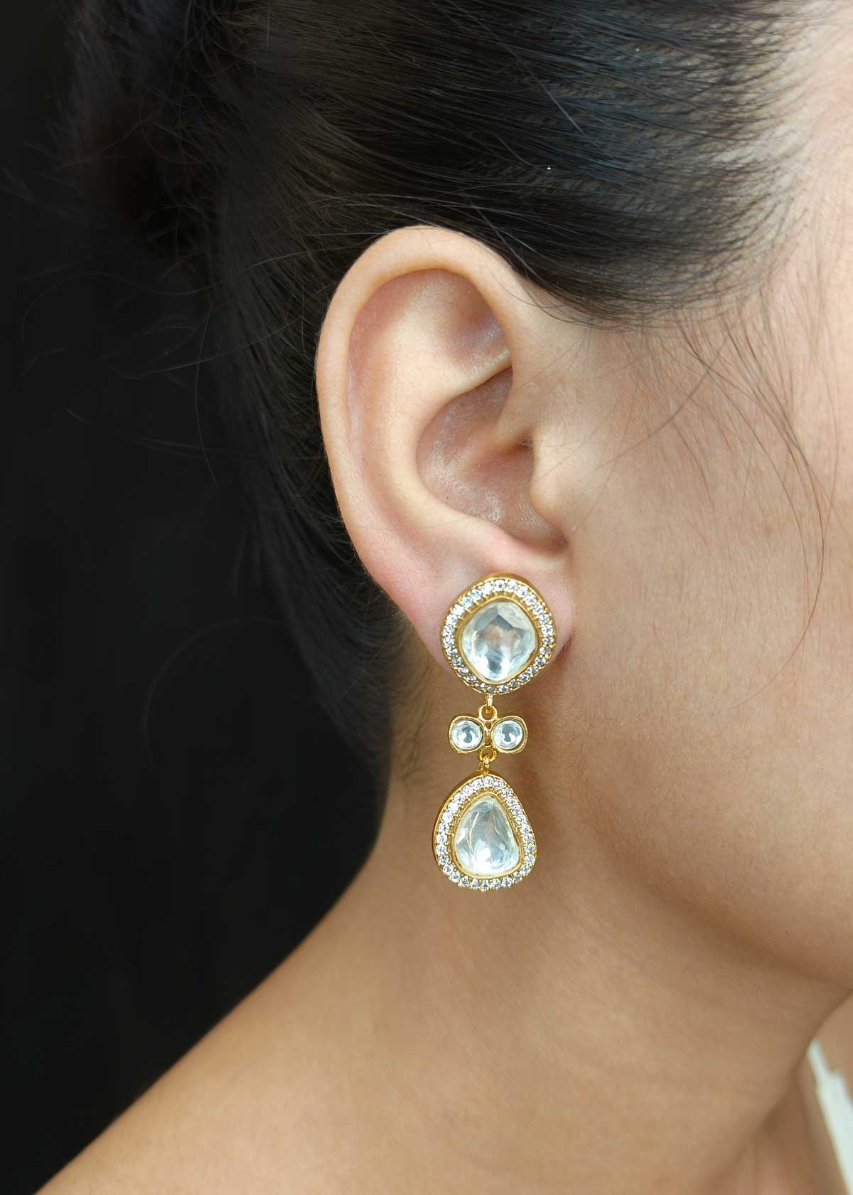 Stunning Matt Gold Plated Kundan & Cubic Zircon Adjustable Short Necklace Set