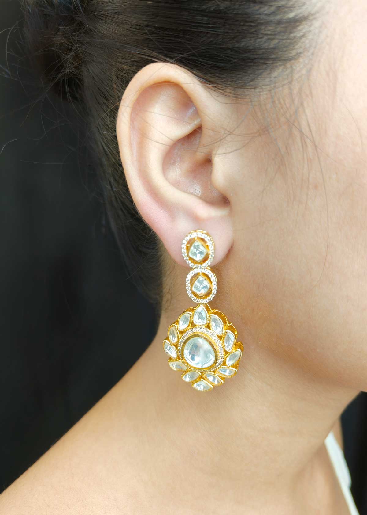 Royal Floral Kundan & Cubic Zircon Matt Gold Plated Adjustable Short Necklace