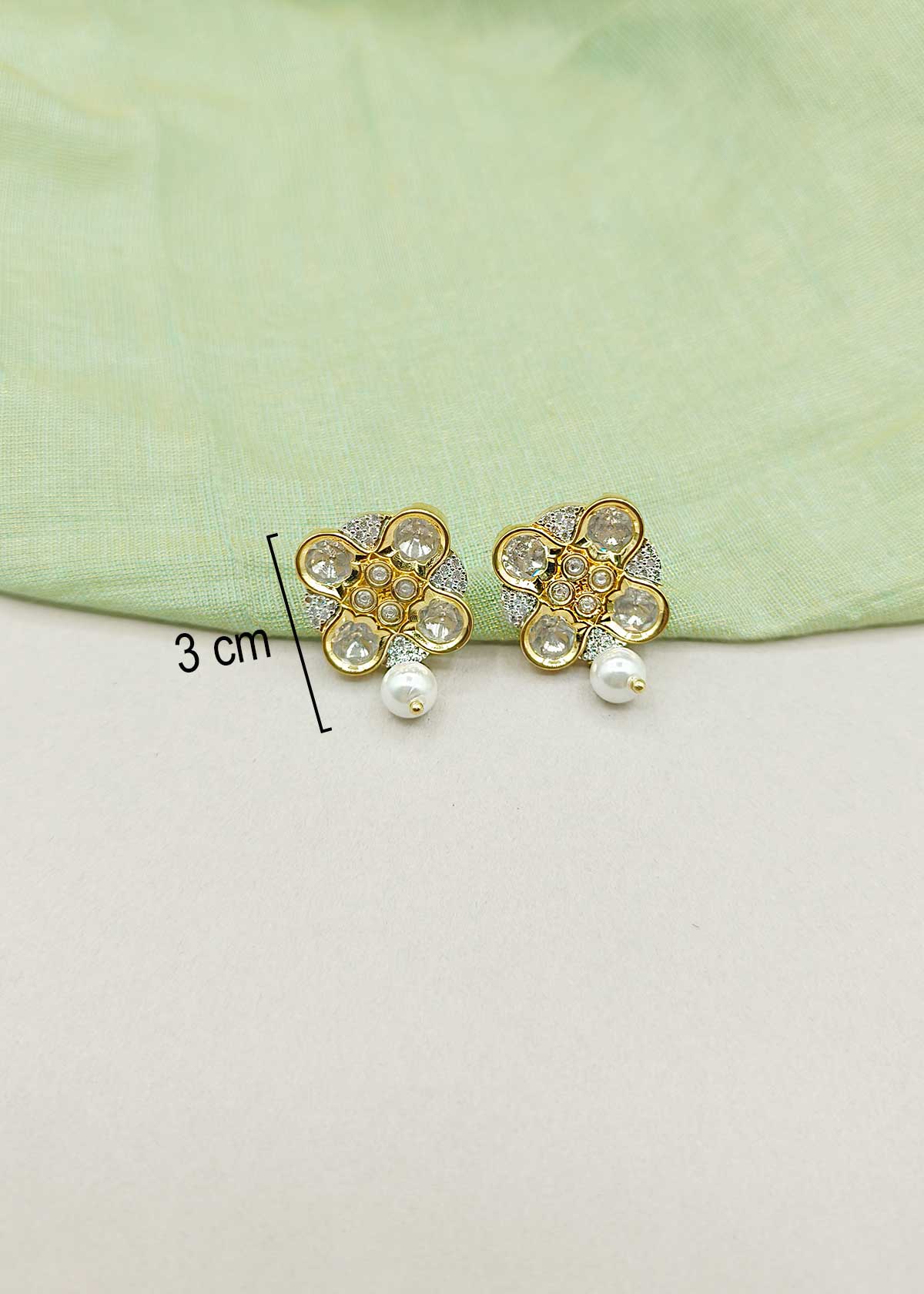 Dual Toned Kundan & Pearl Droplet Adjustable Short Necklace Set With Cubic Zircon Accents