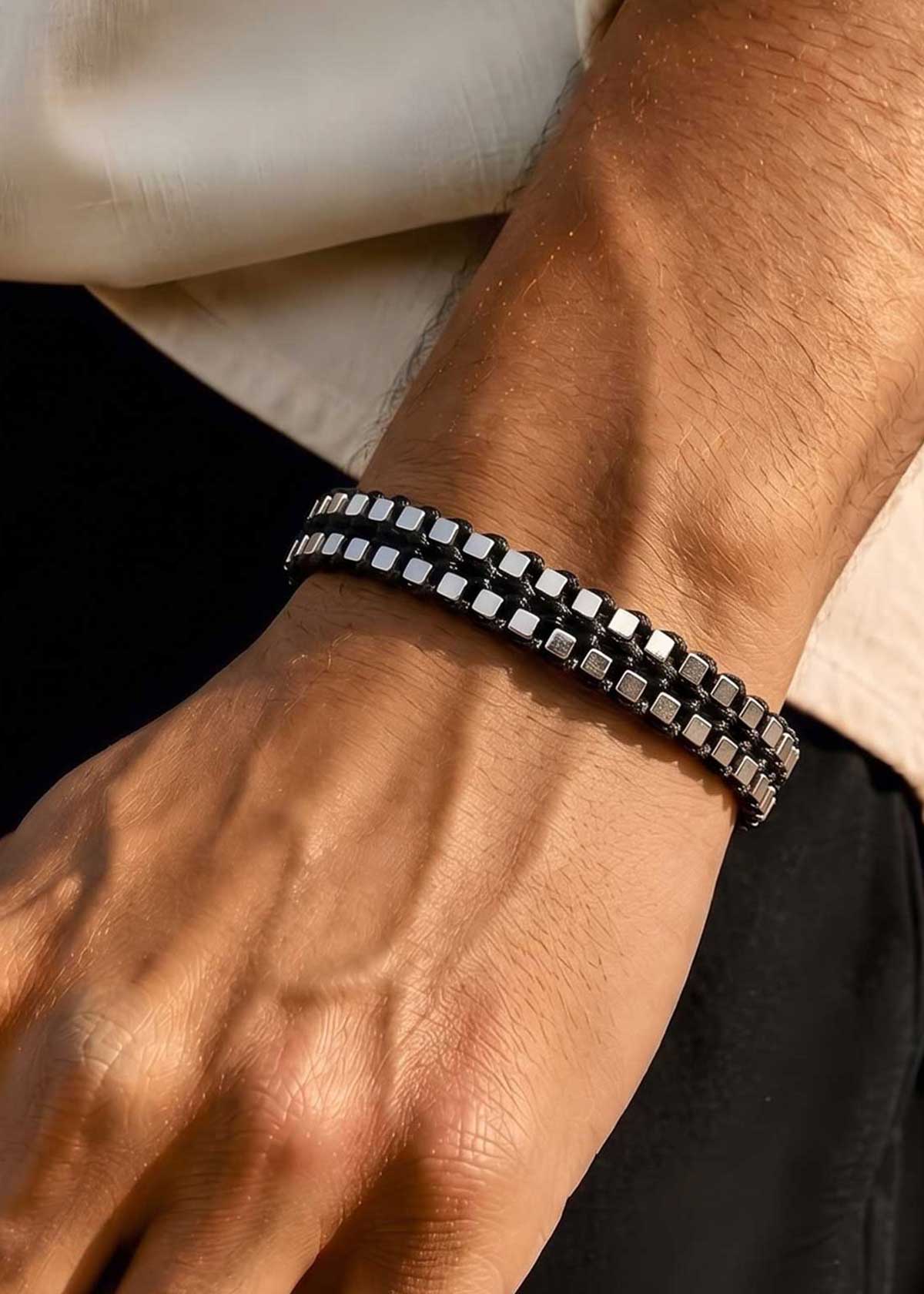 92.5 Sterling Silver Thick Woven Braided Box Link Men's Loose Bracelet