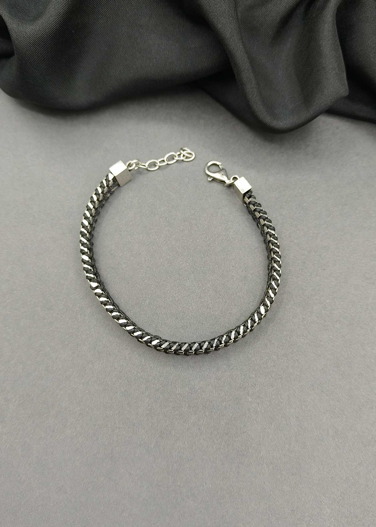 92.5 Sterling Silver Woven Braided Box Link Men's Loose Bracelet
