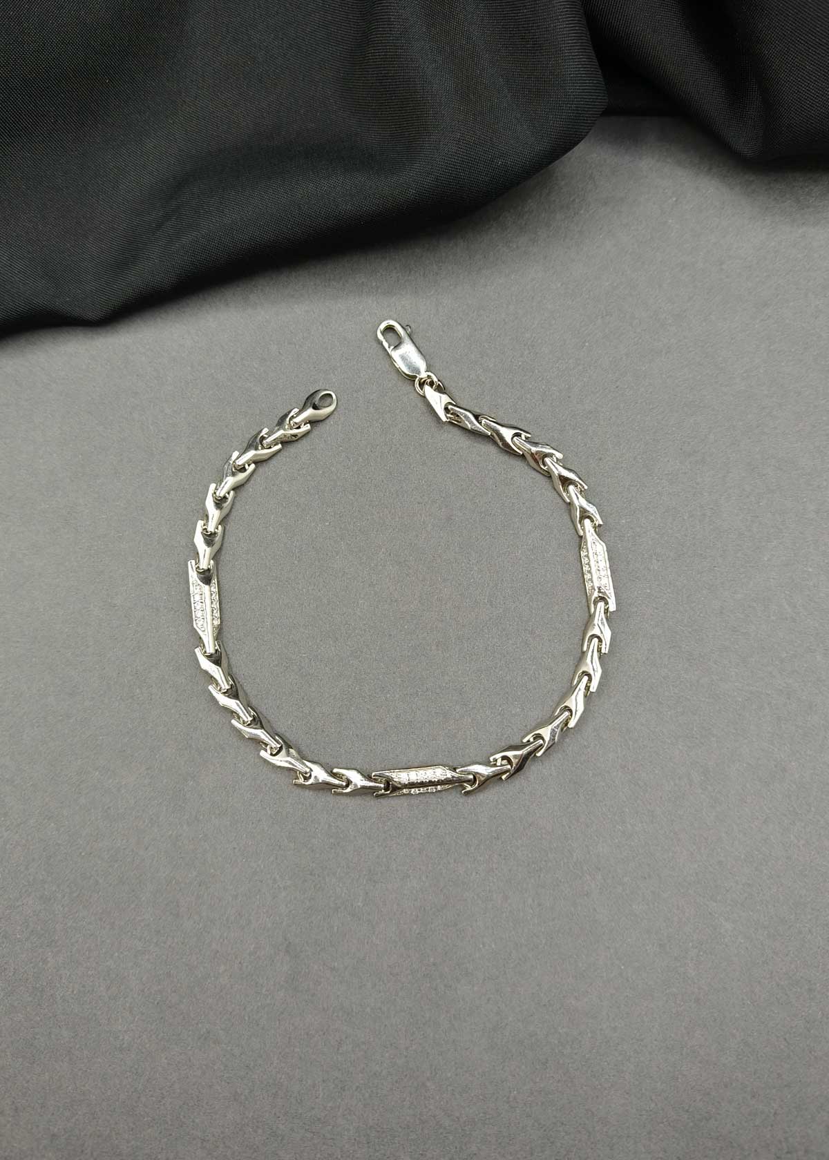 92.5 Sterling Silver Cubic Zircon Geometric Link Men's Loose Bracelet