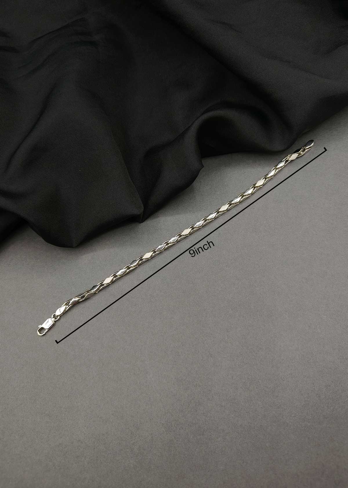 92.5 Sterling Silver Men's Geometric Diamond Link Loose Bracelet