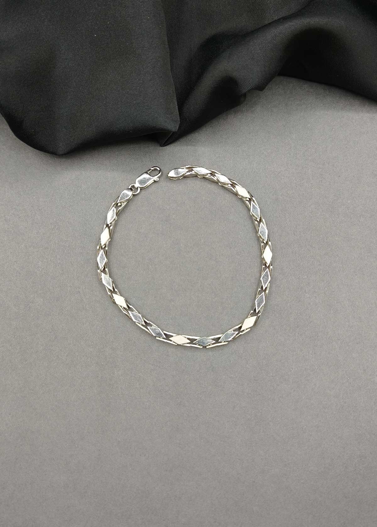 92.5 Sterling Silver Men's Geometric Diamond Link Loose Bracelet