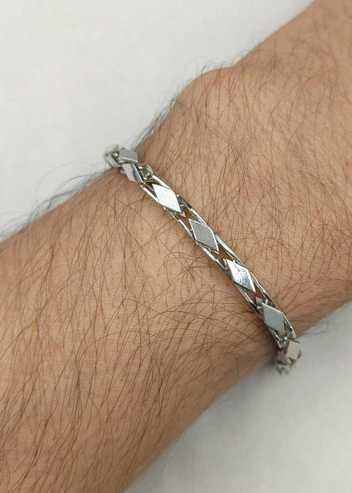 92.5 Sterling Silver Men's Geometric Diamond Link Loose Bracelet