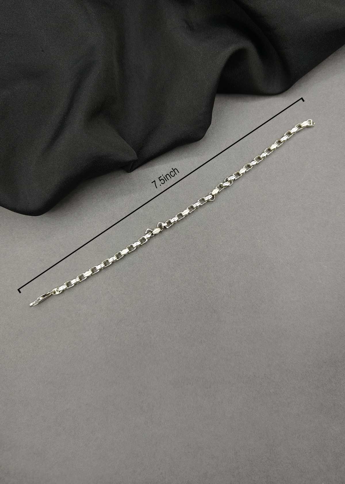 92.5 Sterling Silver Men's Carved Leaf Link Textured Loose Bracelet