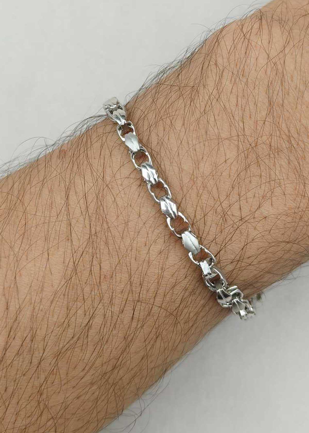 92.5 Sterling Silver Men's Carved Leaf Link Textured Loose Bracelet