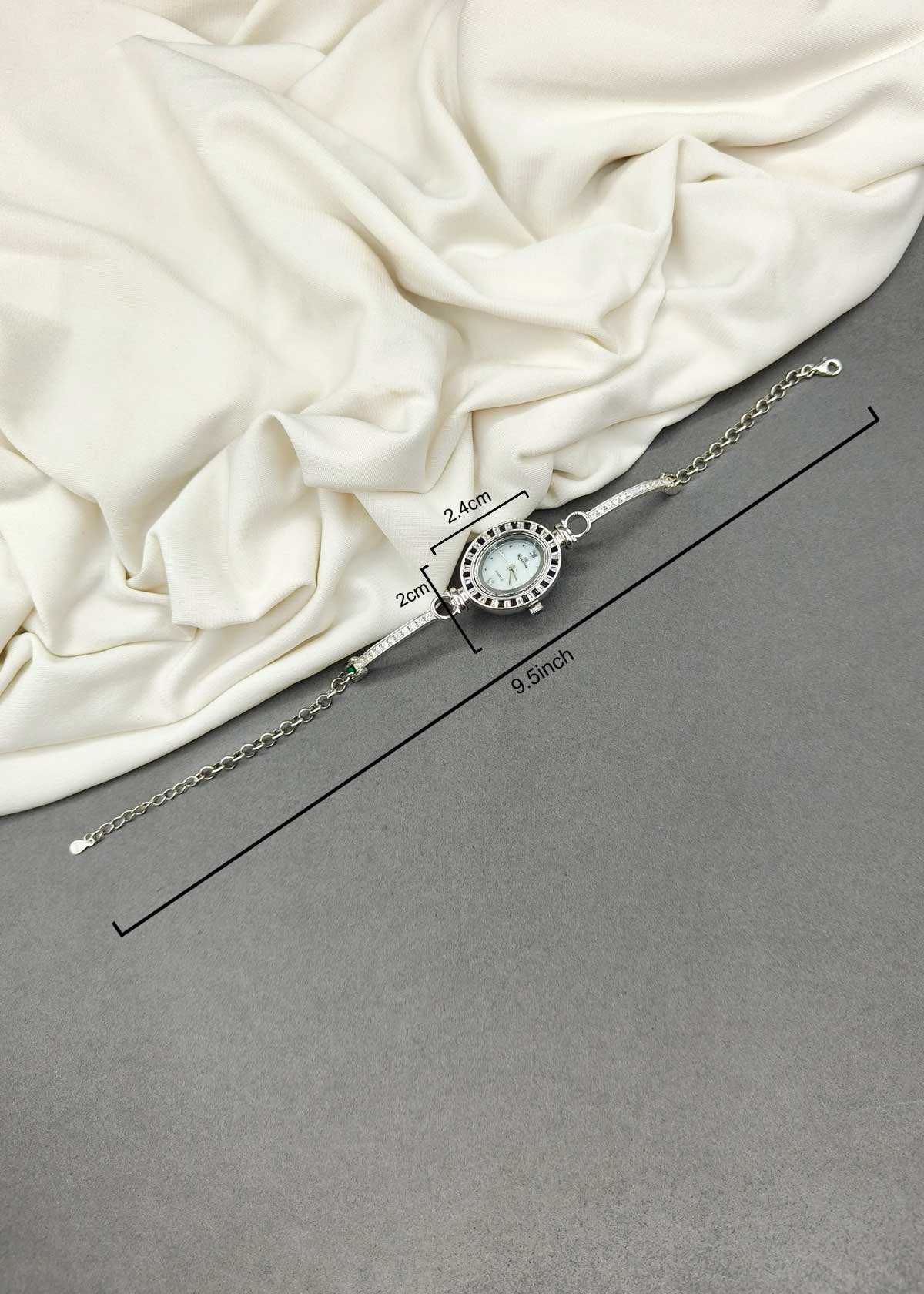 92.5 Sterling Silver Oval Shape Baguette And Cubic Zircon Adjustable Watch