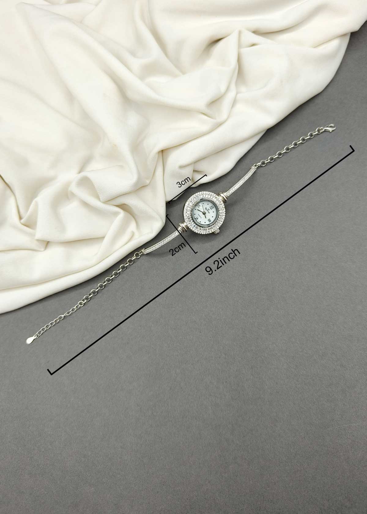 92.5 Sterling Silver Round Cubic Zircon & Baguette Diamond Women's Watch