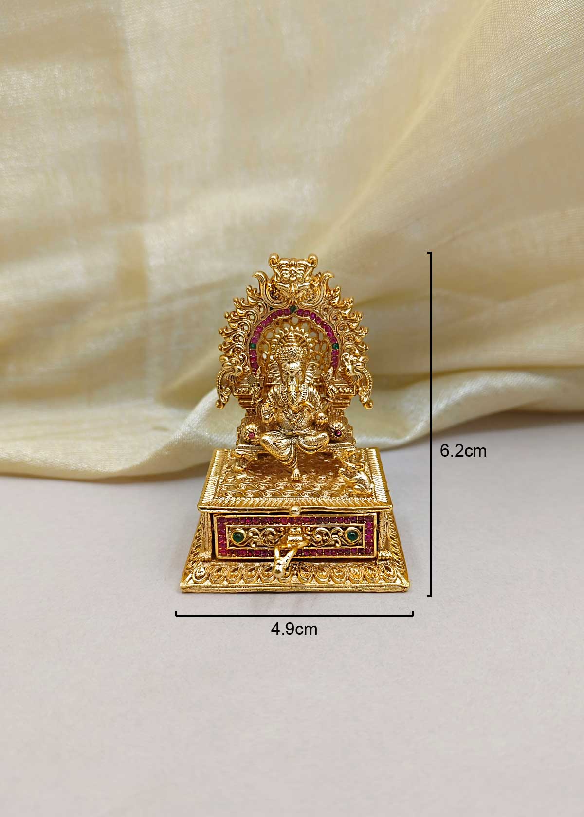 Antique Gold Plated Divine Ganesha Kumkum Box / Sindoor Box