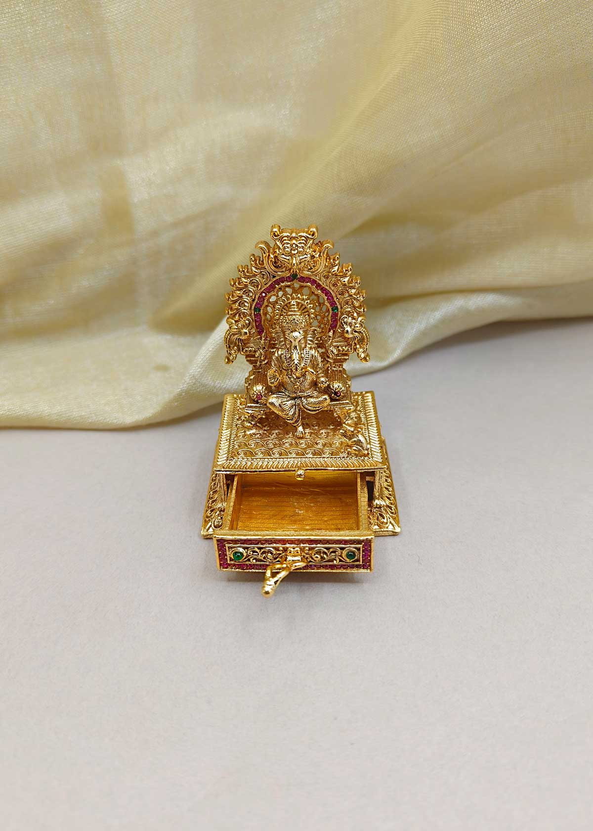 Antique Gold Plated Divine Ganesha Kumkum Box / Sindoor Box
