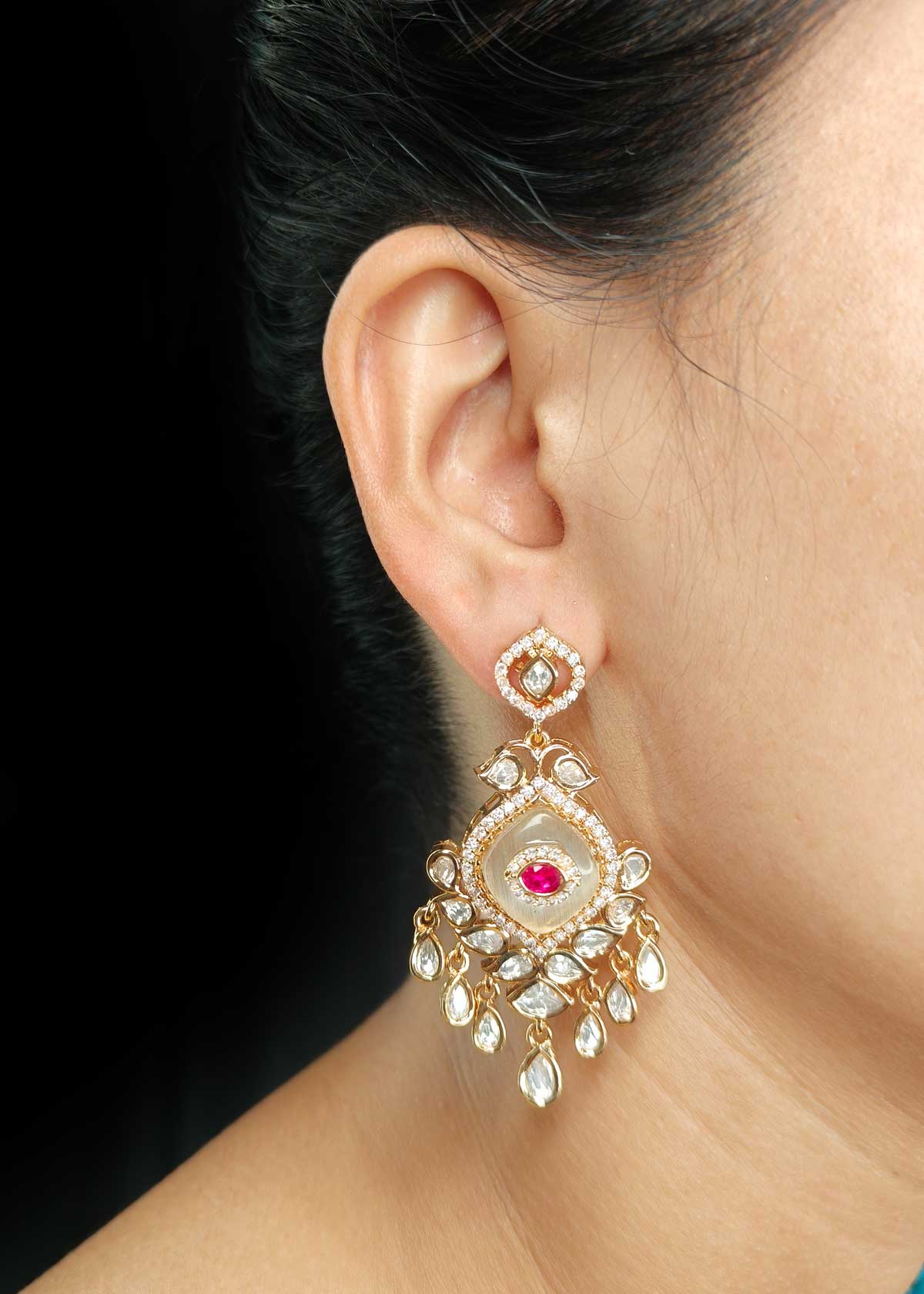 Kundan And Cubic Zircon Mesh Braided Adjustable Choker Necklace Set