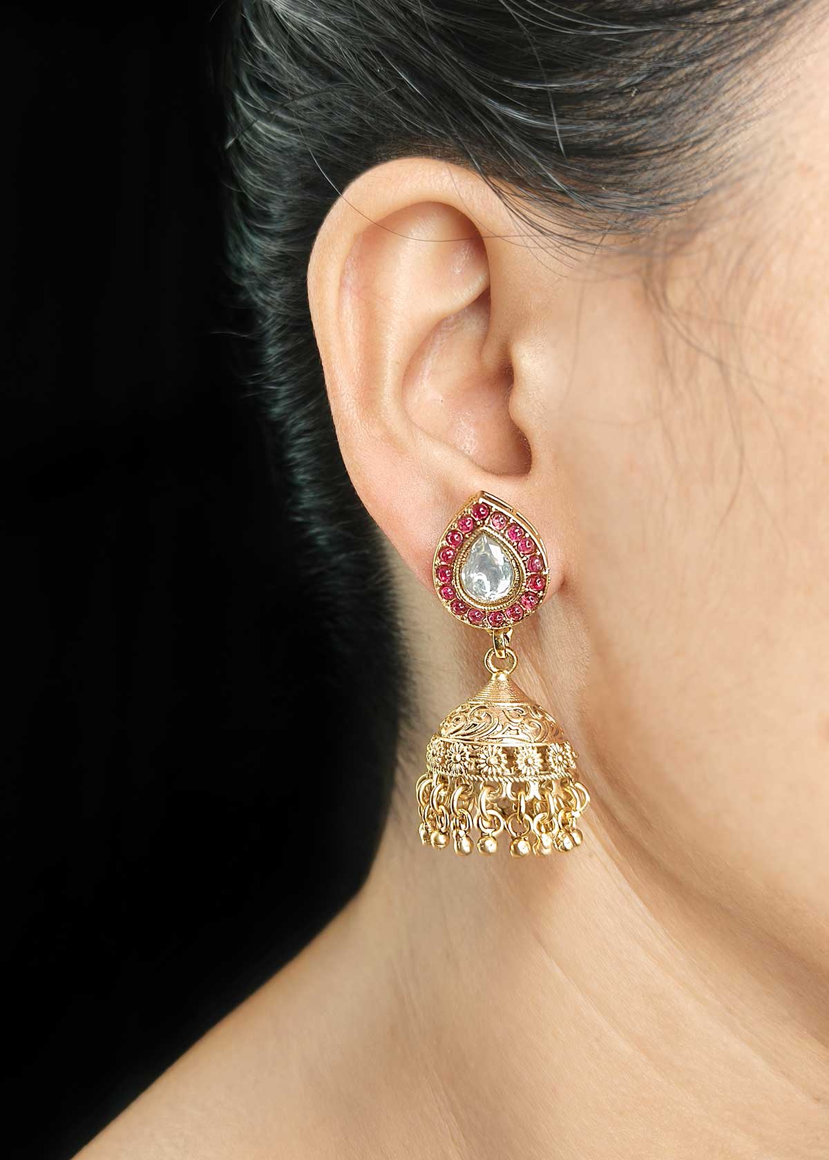 Antique Gold Plated Kundan Braided Chain Design Fully Adjustable Necklace Set