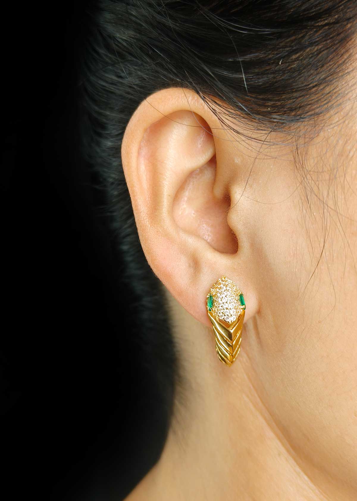 Gold Plated Cubic Zircon Serpent Inspired Motif Openable Stiff Hasli Necklace Set